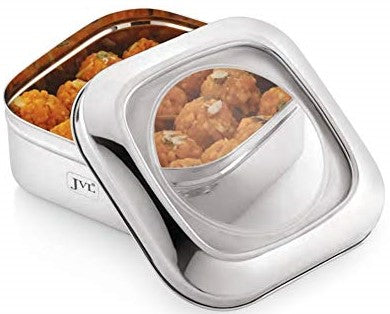 JVL Square Costa Tin | Storage Boxes With Transparent Lid / Steel Lid | For Dry Storage Only