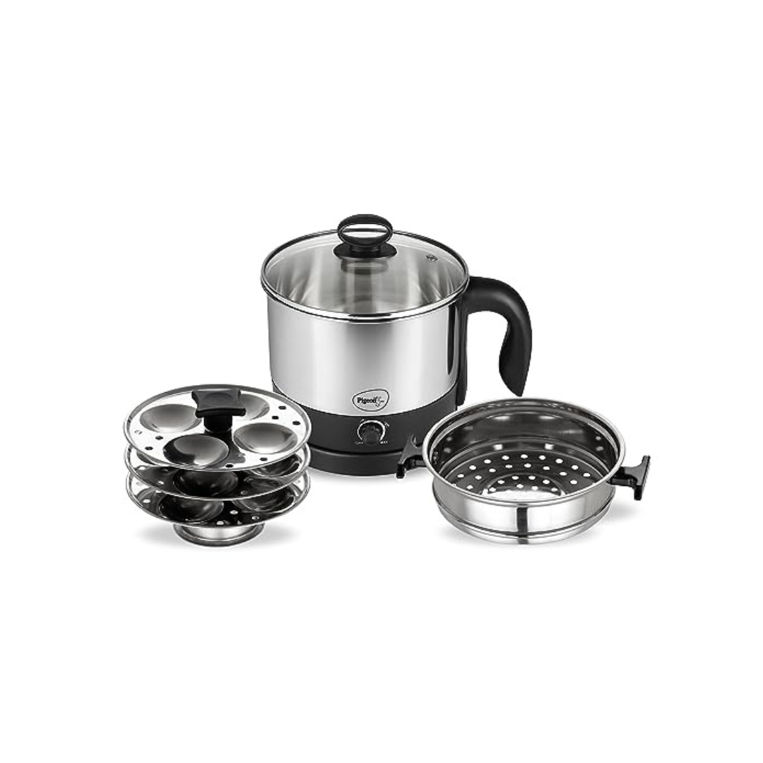 Pigeon Multi Utility Stainless Steel 3 in 1 Value Pack Kessel | Idli Stand | Steamer | 1.5 Liters