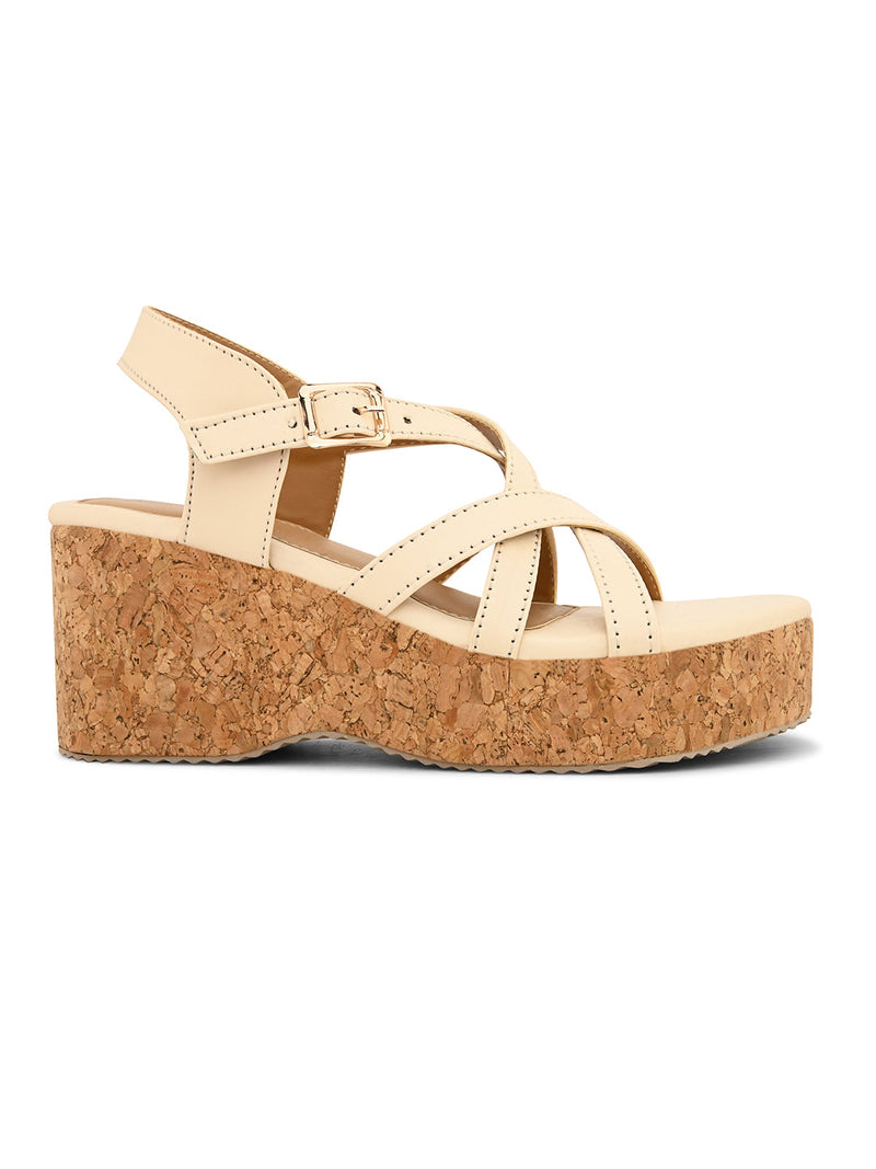 Off White Strap Wedge Heels For Women