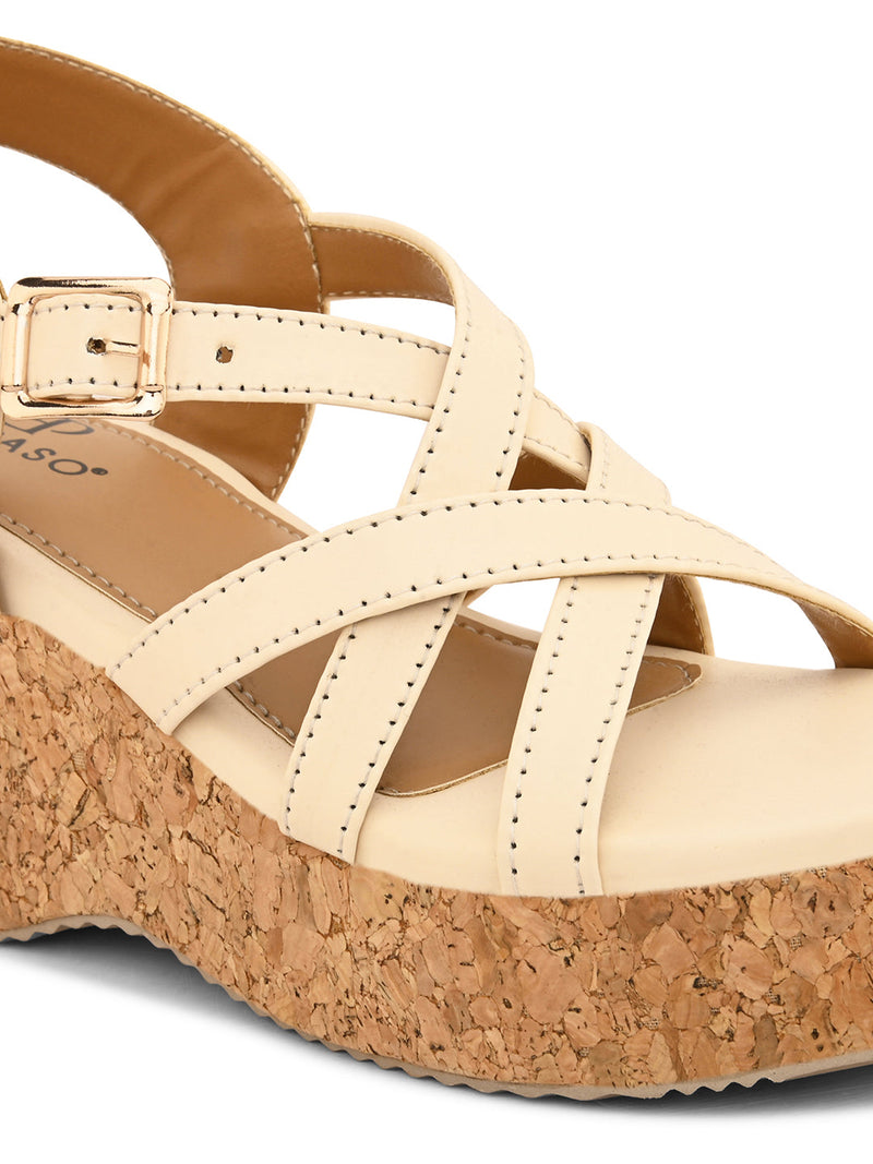 Off White Strap Wedge Heels For Women