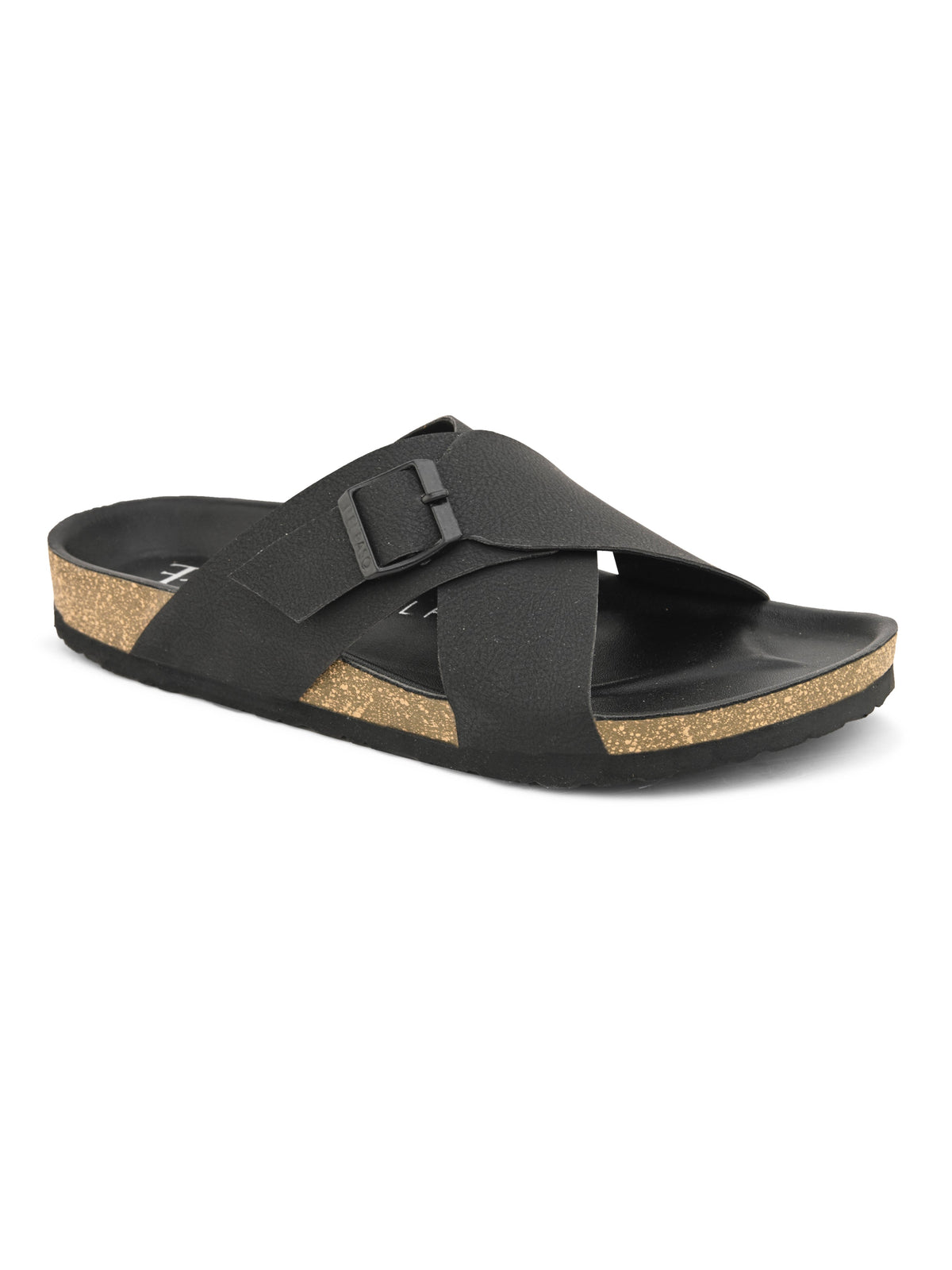 Elegant Ebony Leather Slip-On Sandal For Men