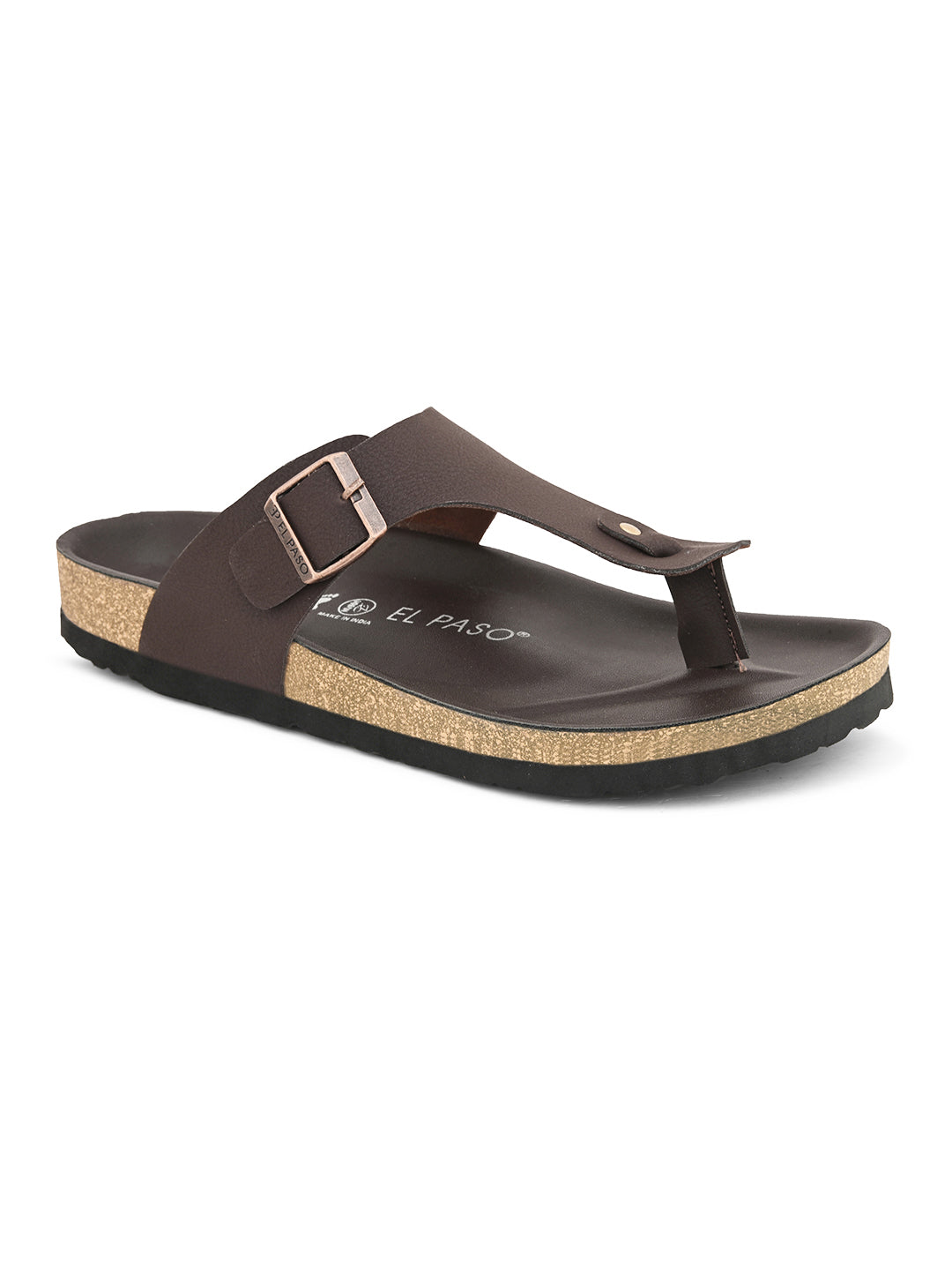 Brown Men's casual flat heel slip-on closure sandal