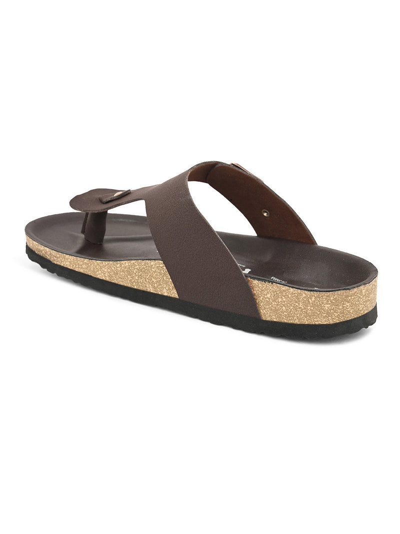 Brown Men's casual flat heel slip-on closure sandal