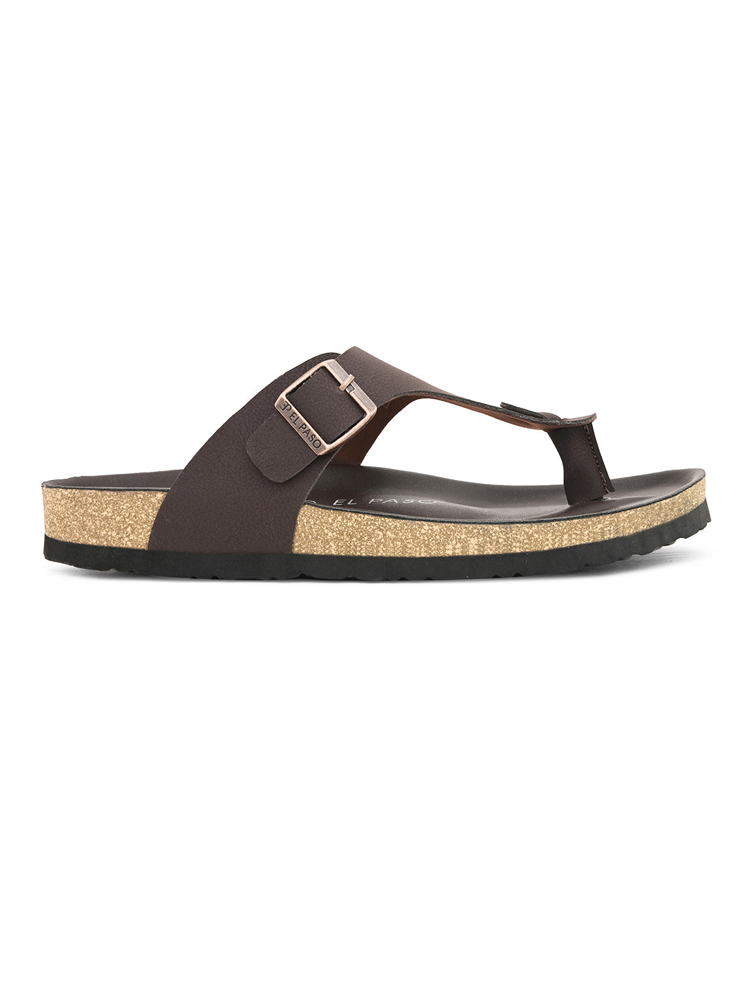 Brown Men's casual flat heel slip-on closure sandal