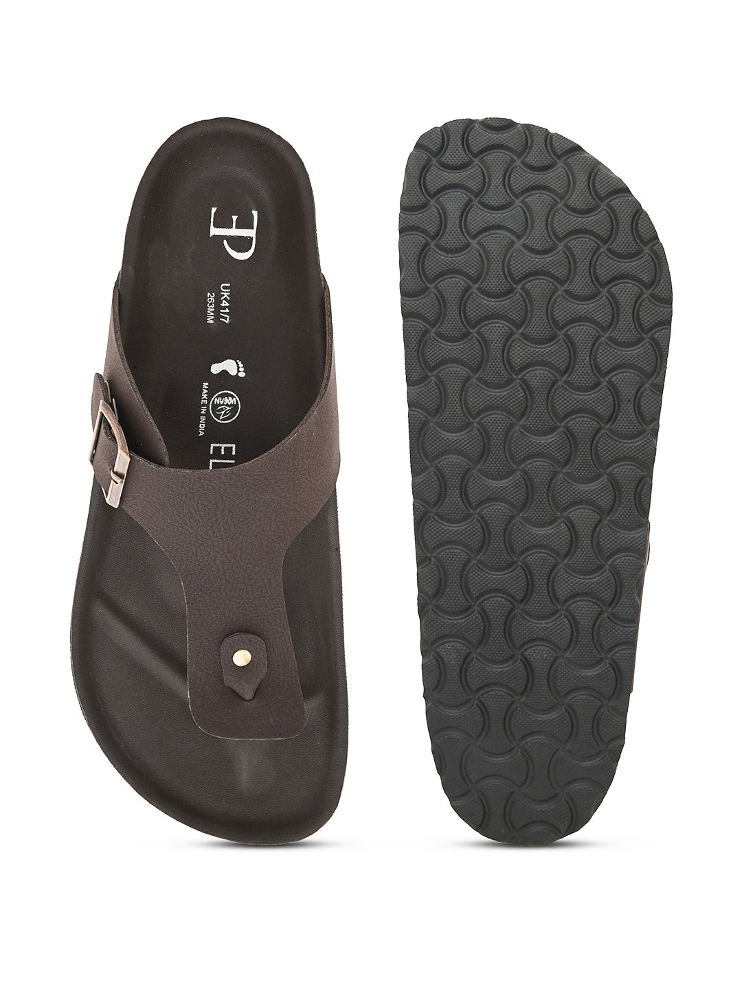 Brown Men's casual flat heel slip-on closure sandal