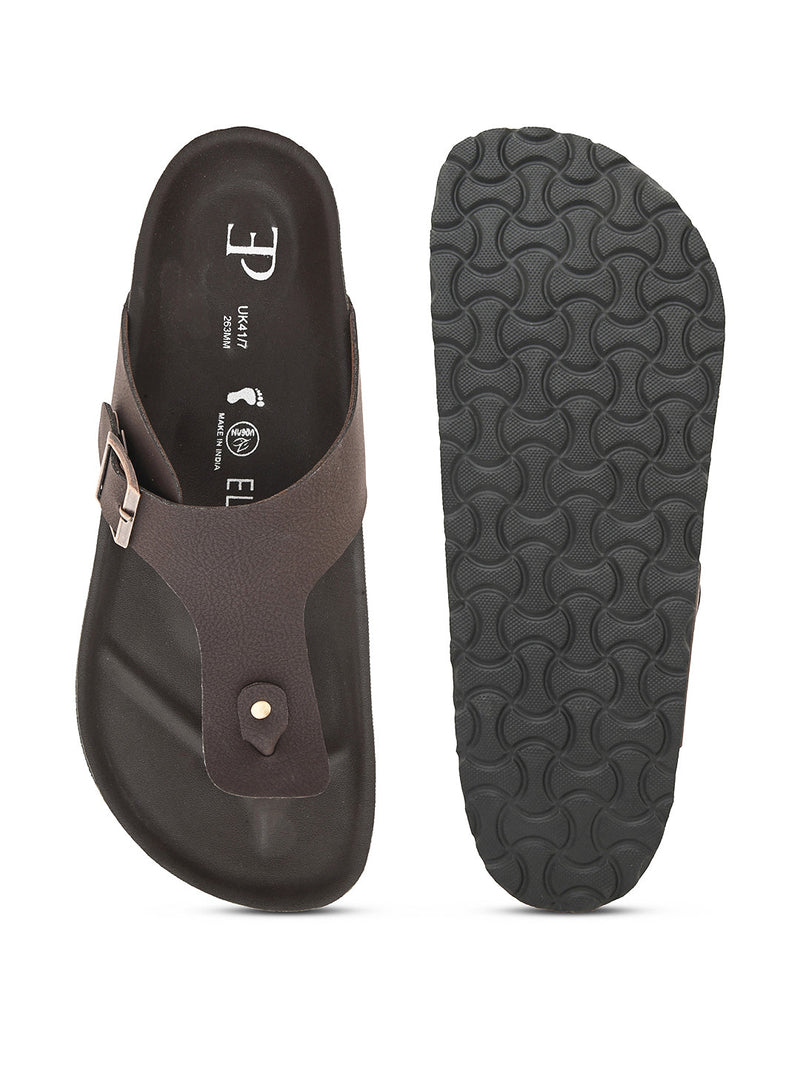 Brown Men's casual flat heel slip-on closure sandal