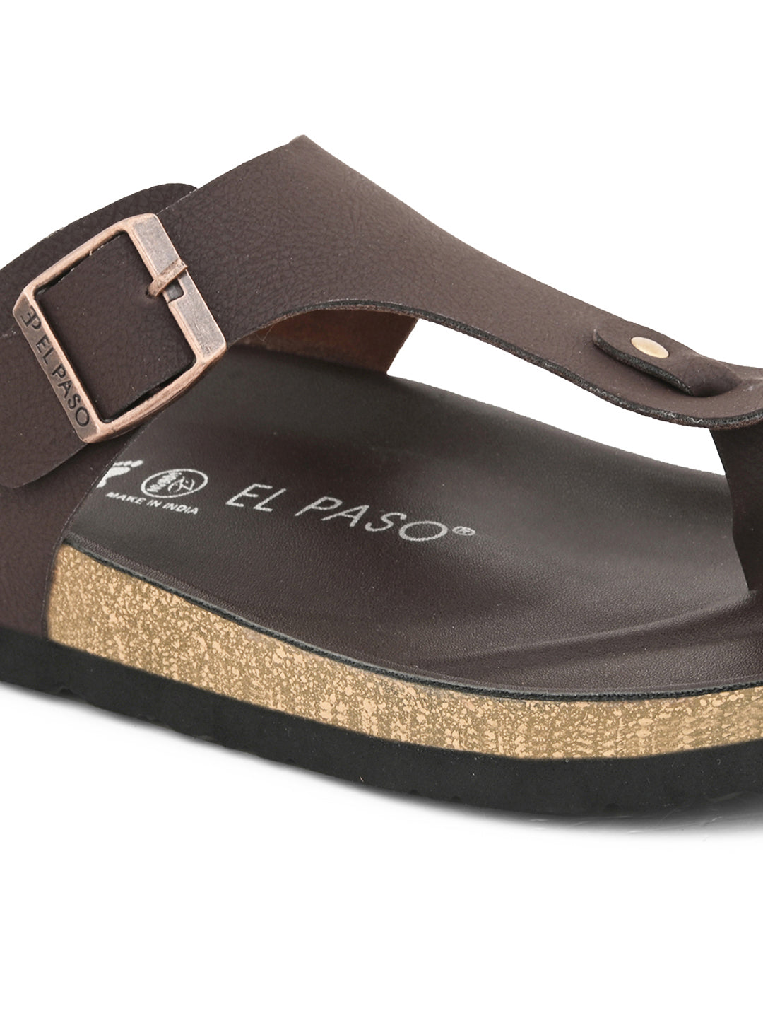 Brown Men's casual flat heel slip-on closure sandal