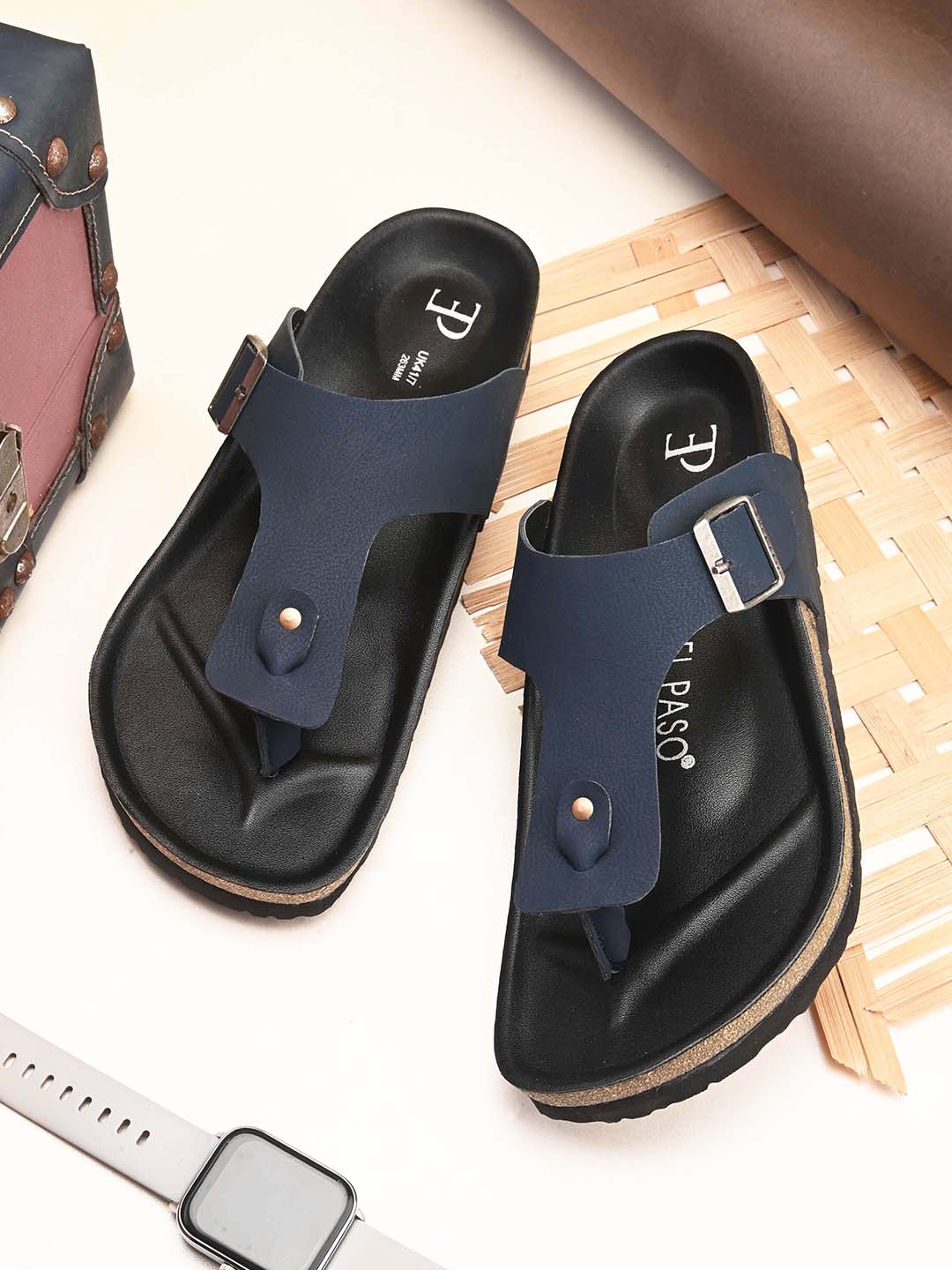 Blue Men's casual flat heel slip-on closure sandal