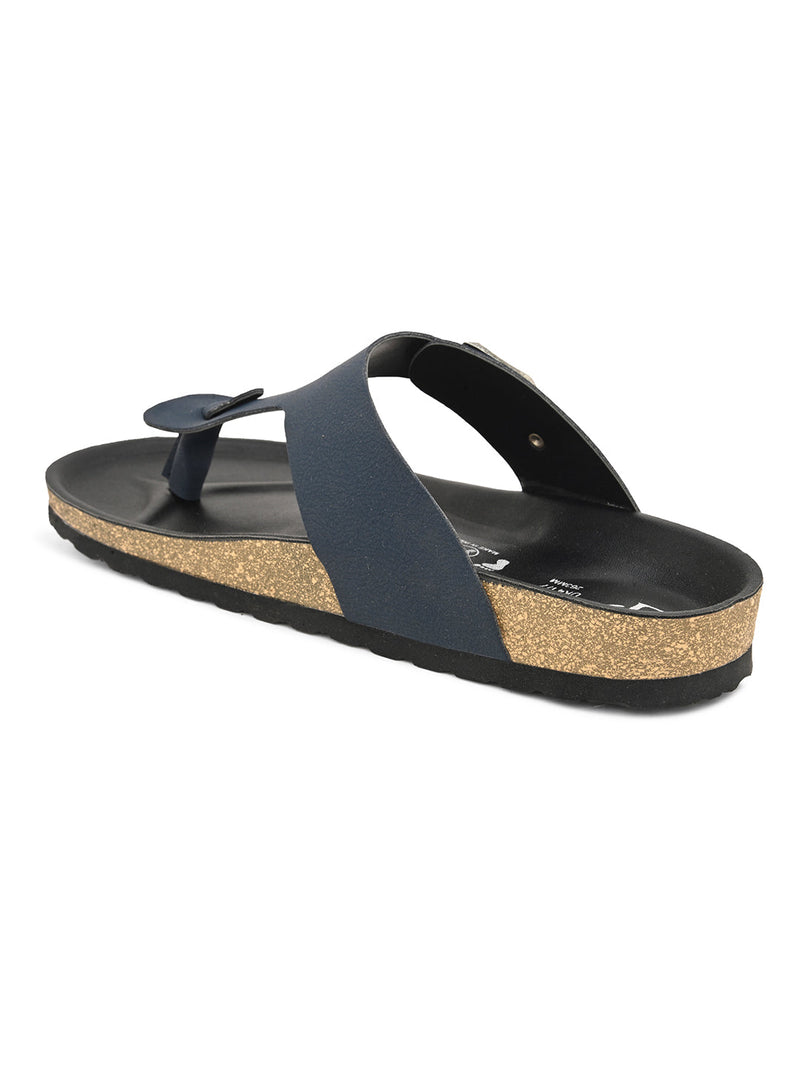Blue Men's casual flat heel slip-on closure sandal 