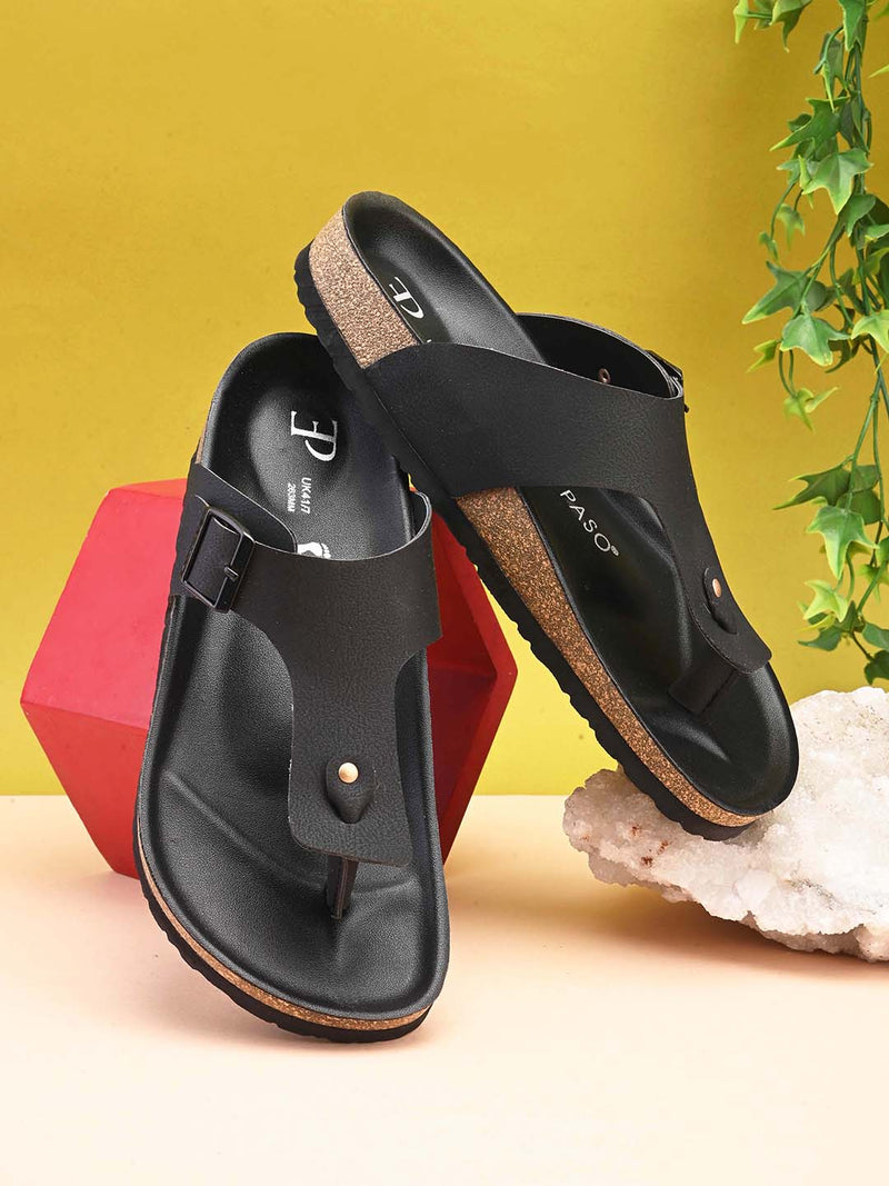 Black Men's casual flat heel slip-on closure sandal 