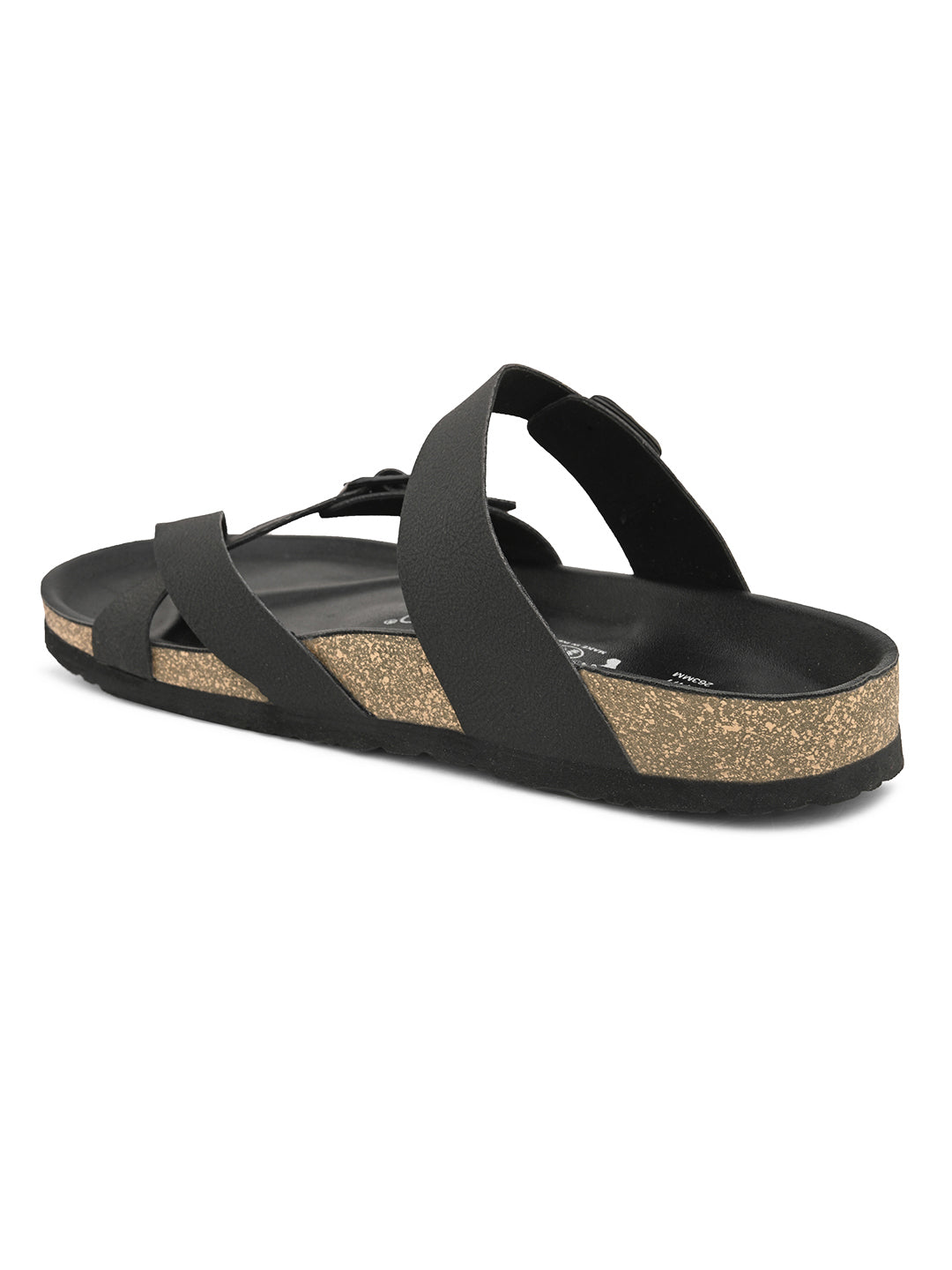 Black Men's casual flat heel one-toe strap sandal 
