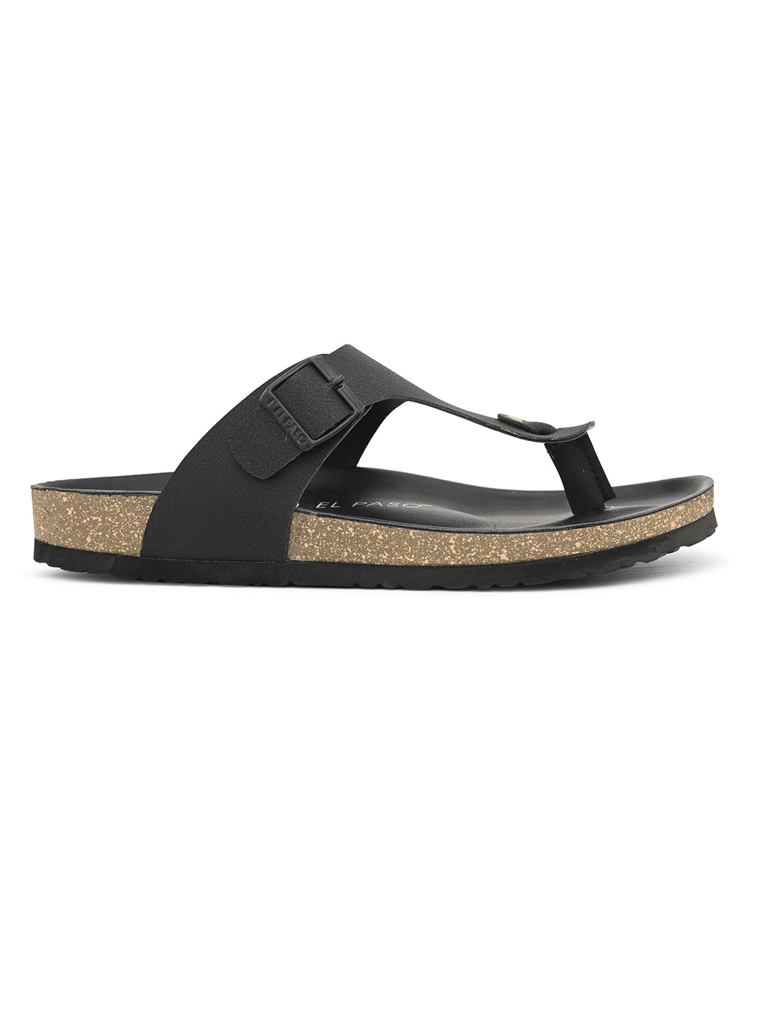 Black Men's casual flat heel slip-on closure sandal 