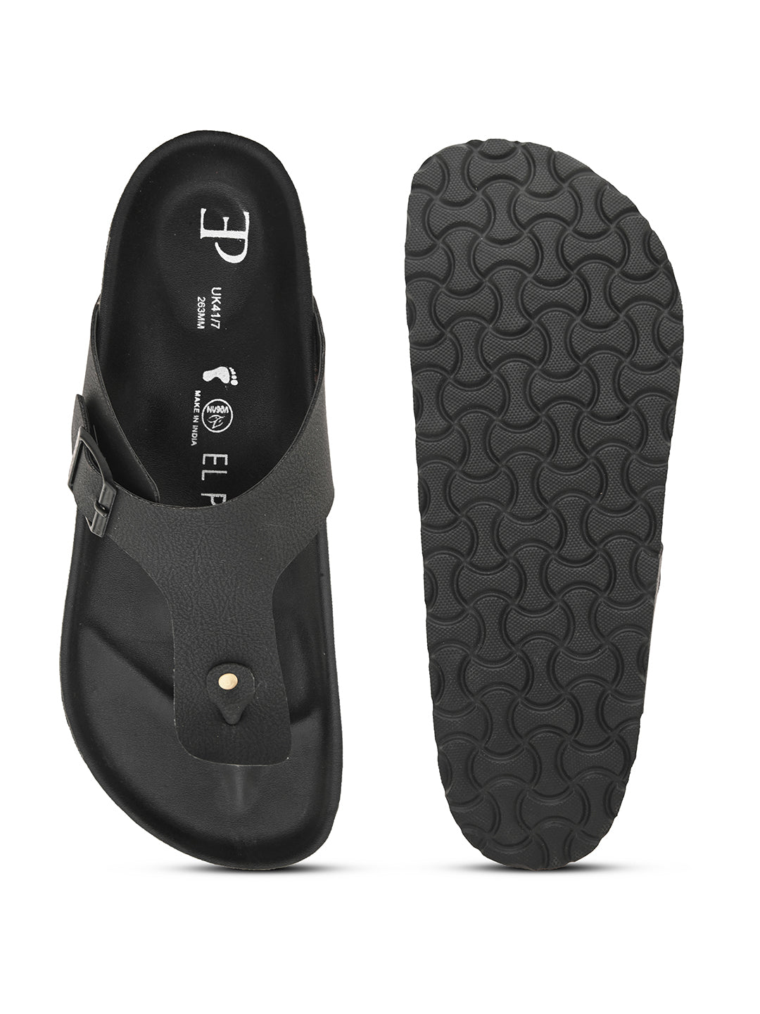 Black Men's casual flat heel slip-on closure sandal 