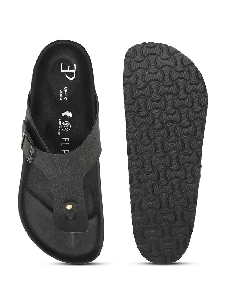 Black Men's casual flat heel slip-on closure sandal 