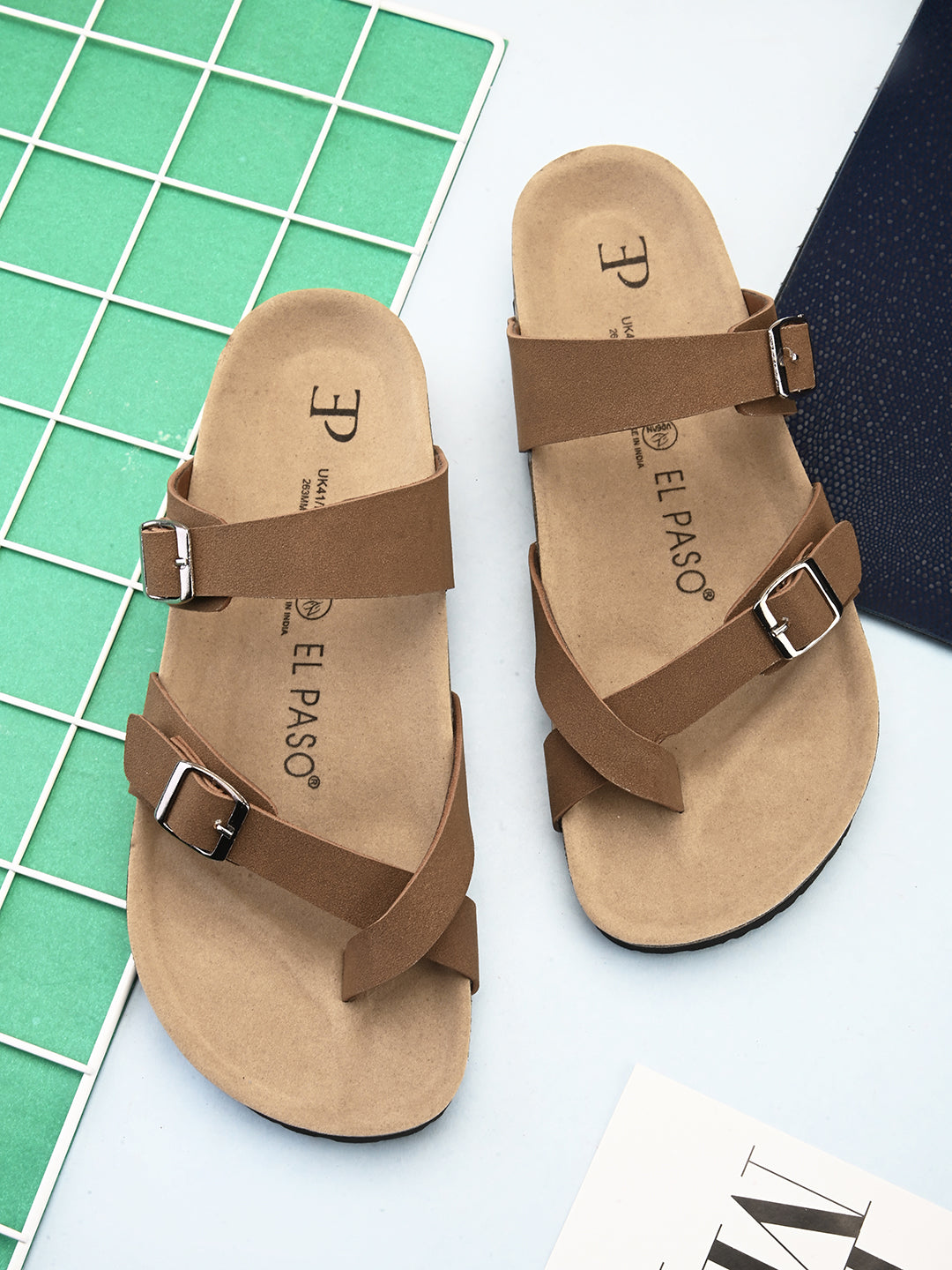 Brown Men's casual flat one-toe strap sandal