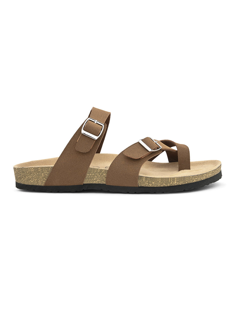 Brown Men's casual flat one-toe strap sandal