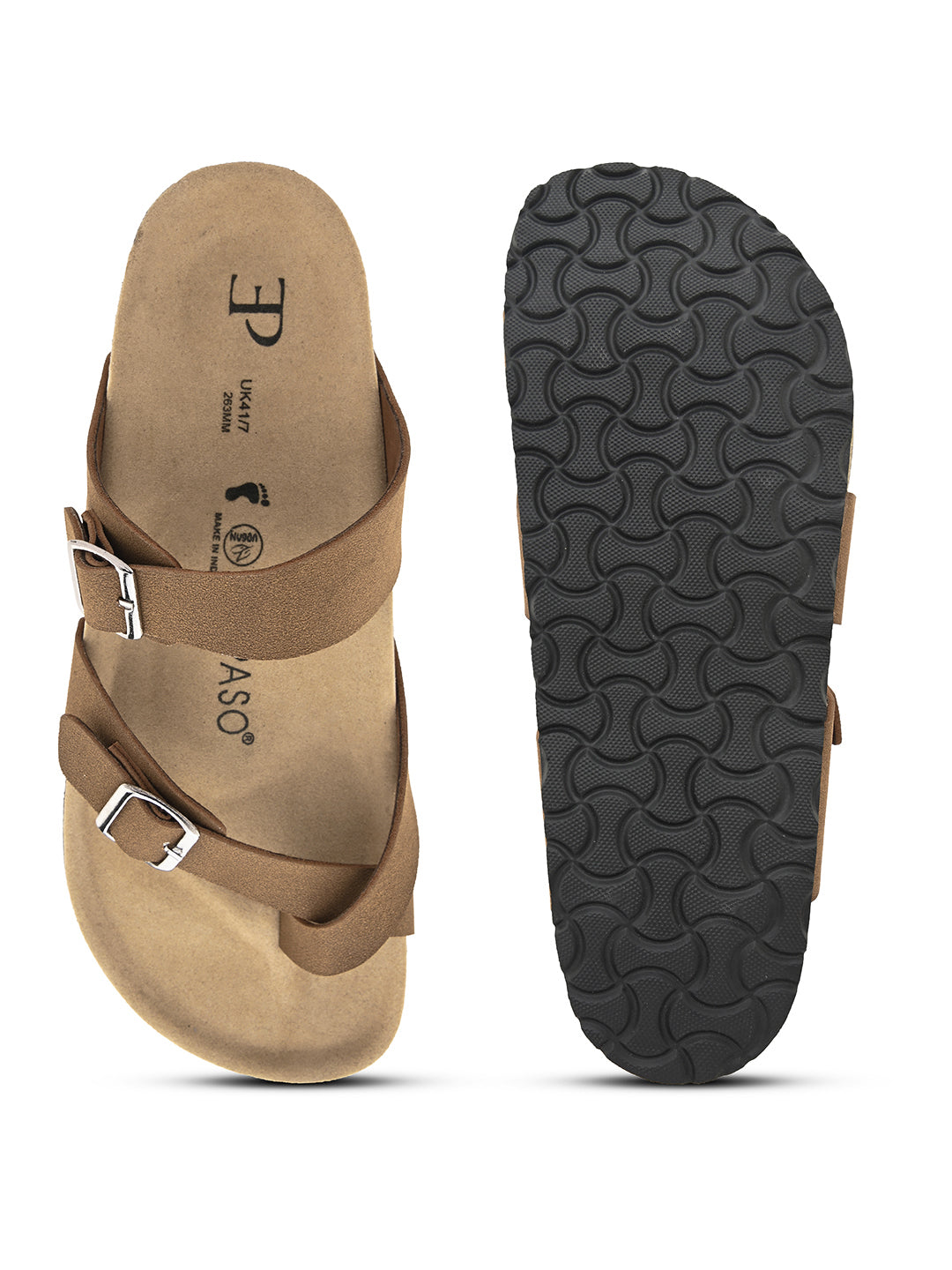 Brown Men's casual flat one-toe strap sandal