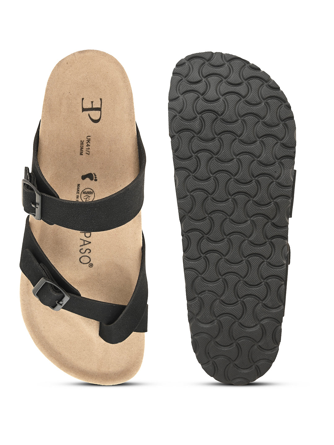 Black Men's casual flat one-toe strap sandal