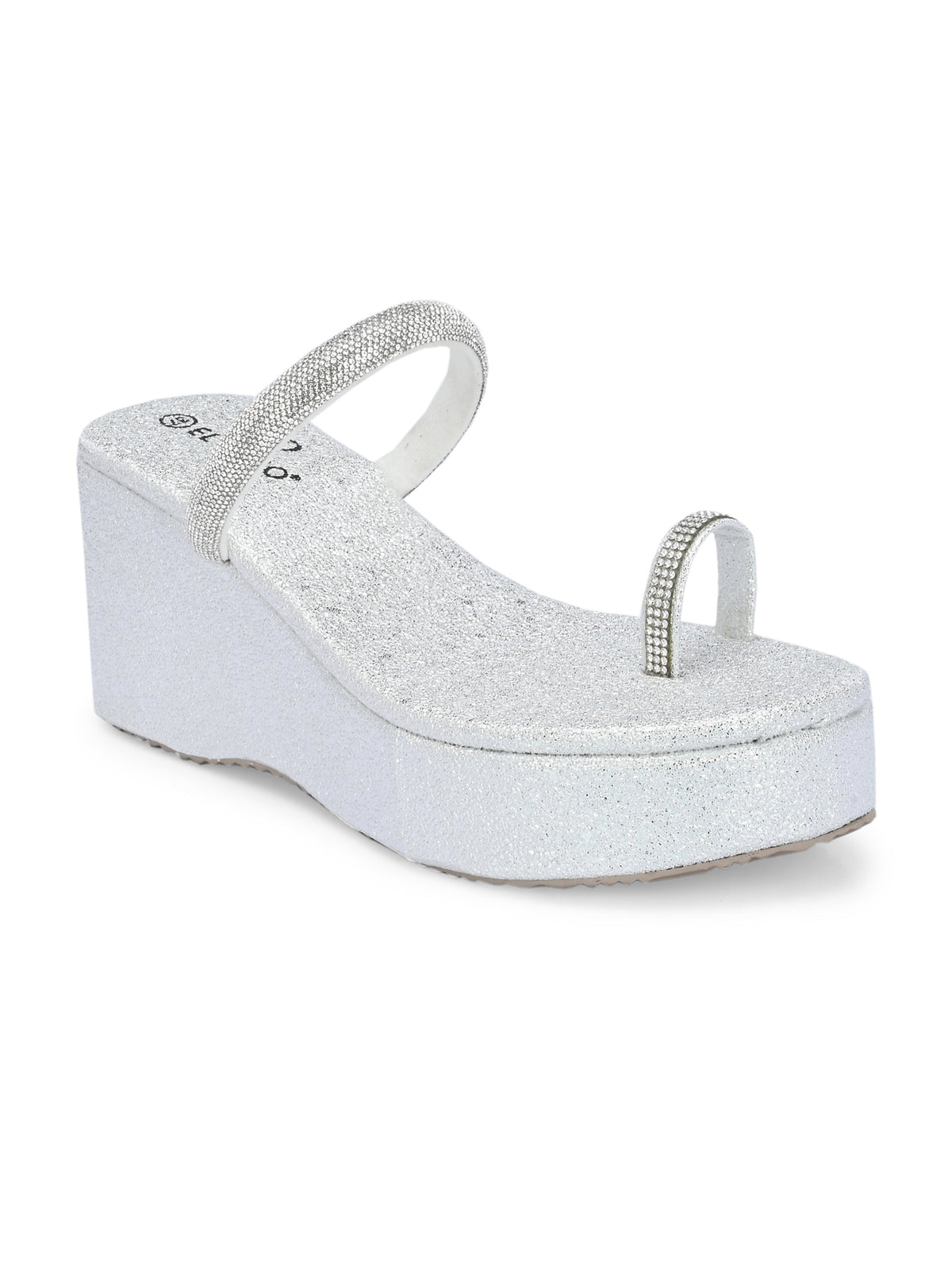 One-Toe Silver Shimmering Wedge Heel For Women
