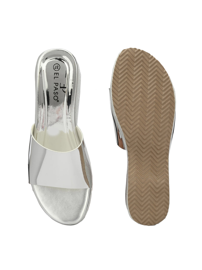 Shiny Metallic Slip-On Wedge Heels For Women