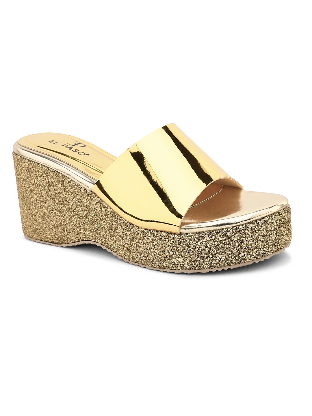 Shiny Metallic Slip-On Wedge Heels For Women