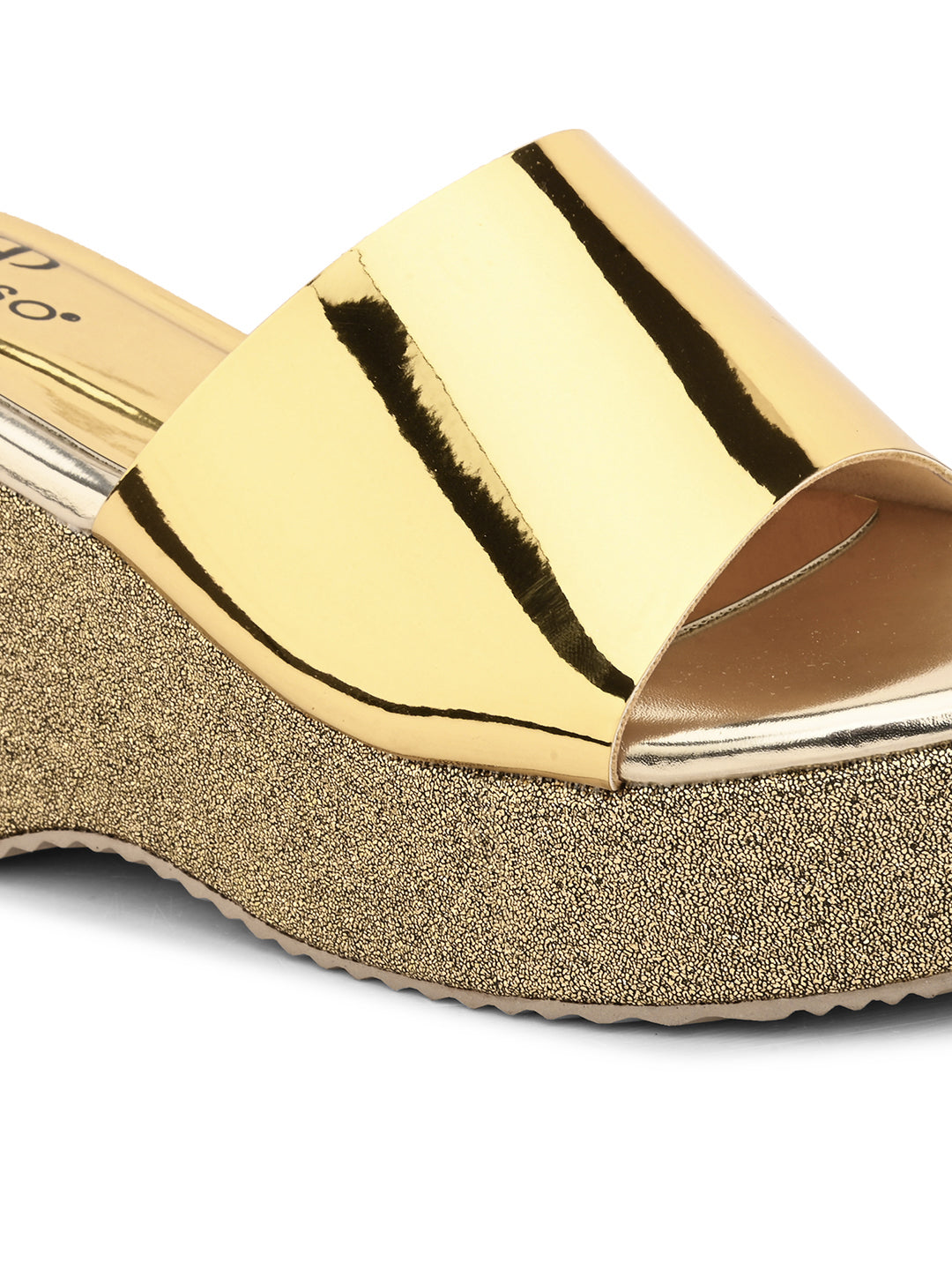Shiny Metallic Slip-On Wedge Heels For Women