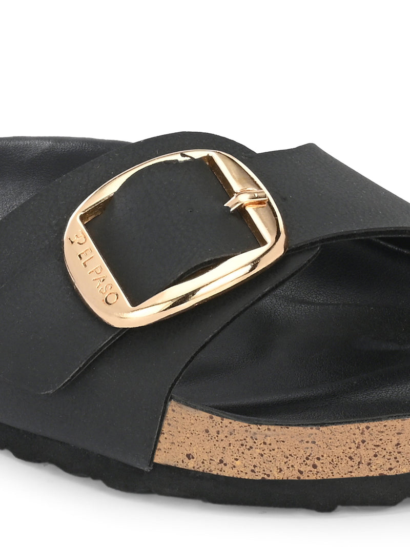 Black Women's casual flat heel slip-on sandal