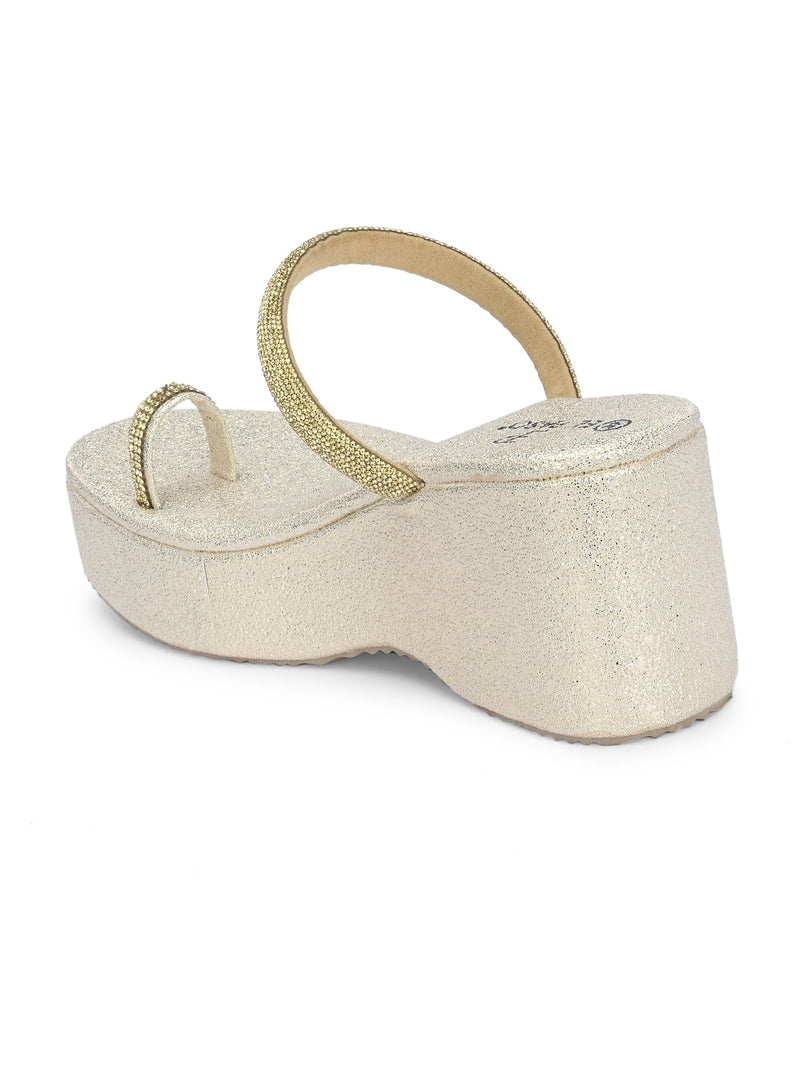 One-Toe Golden Shimmering Wedge Heel For Women