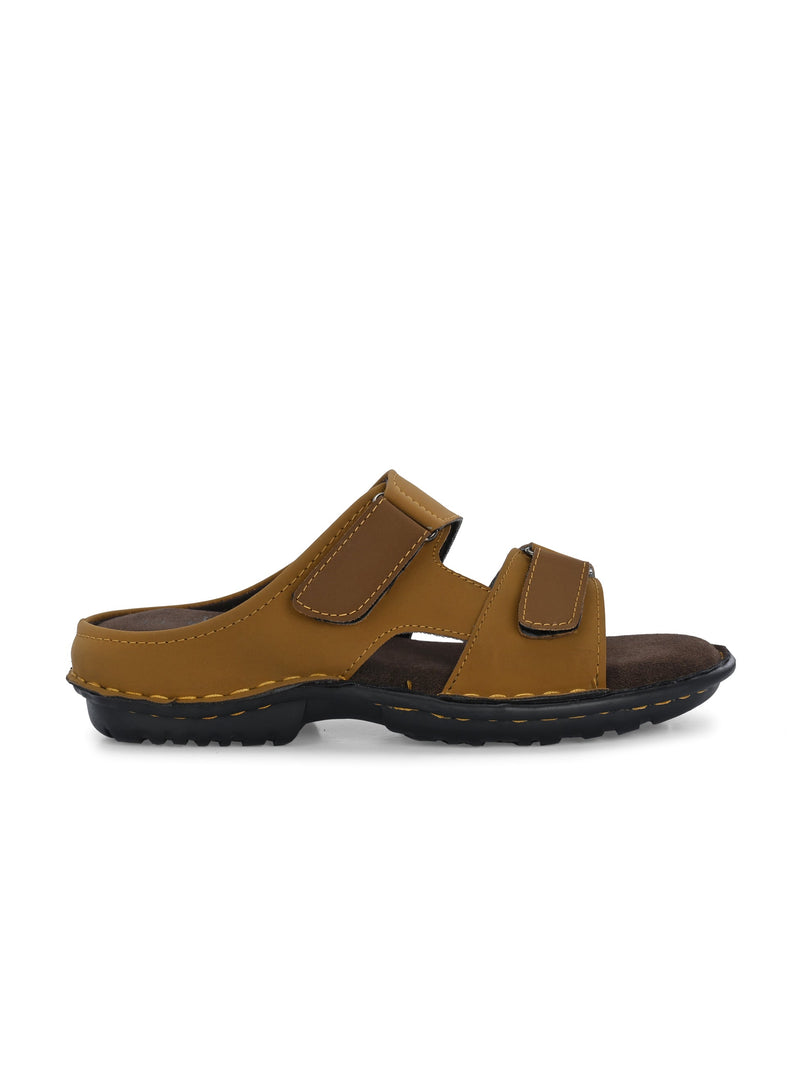 Tan Men's casual heel buckle strap slip-on sandal