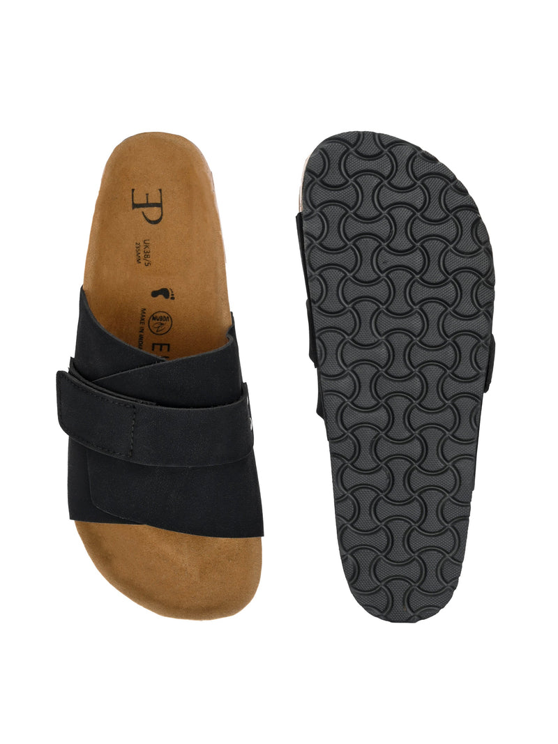Black Women's casual flat heel slip-on sandal