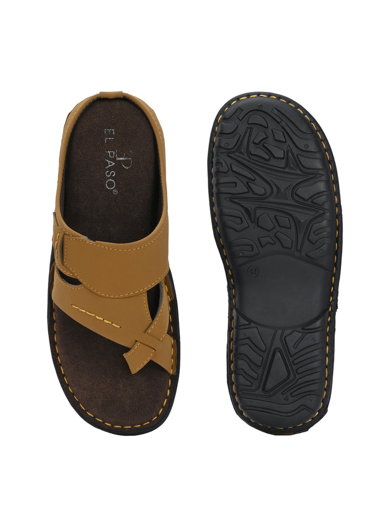 Tan Men's casual heel one-toe slip-on sandal