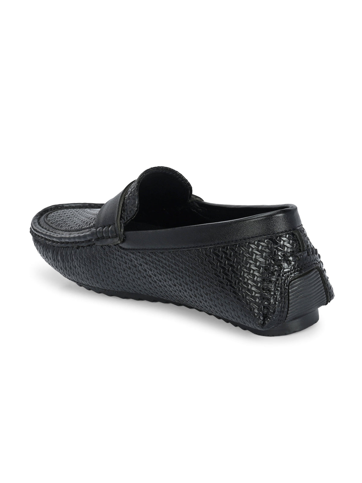 Black Textured Platform Heel Slip-On Loafer Shoes