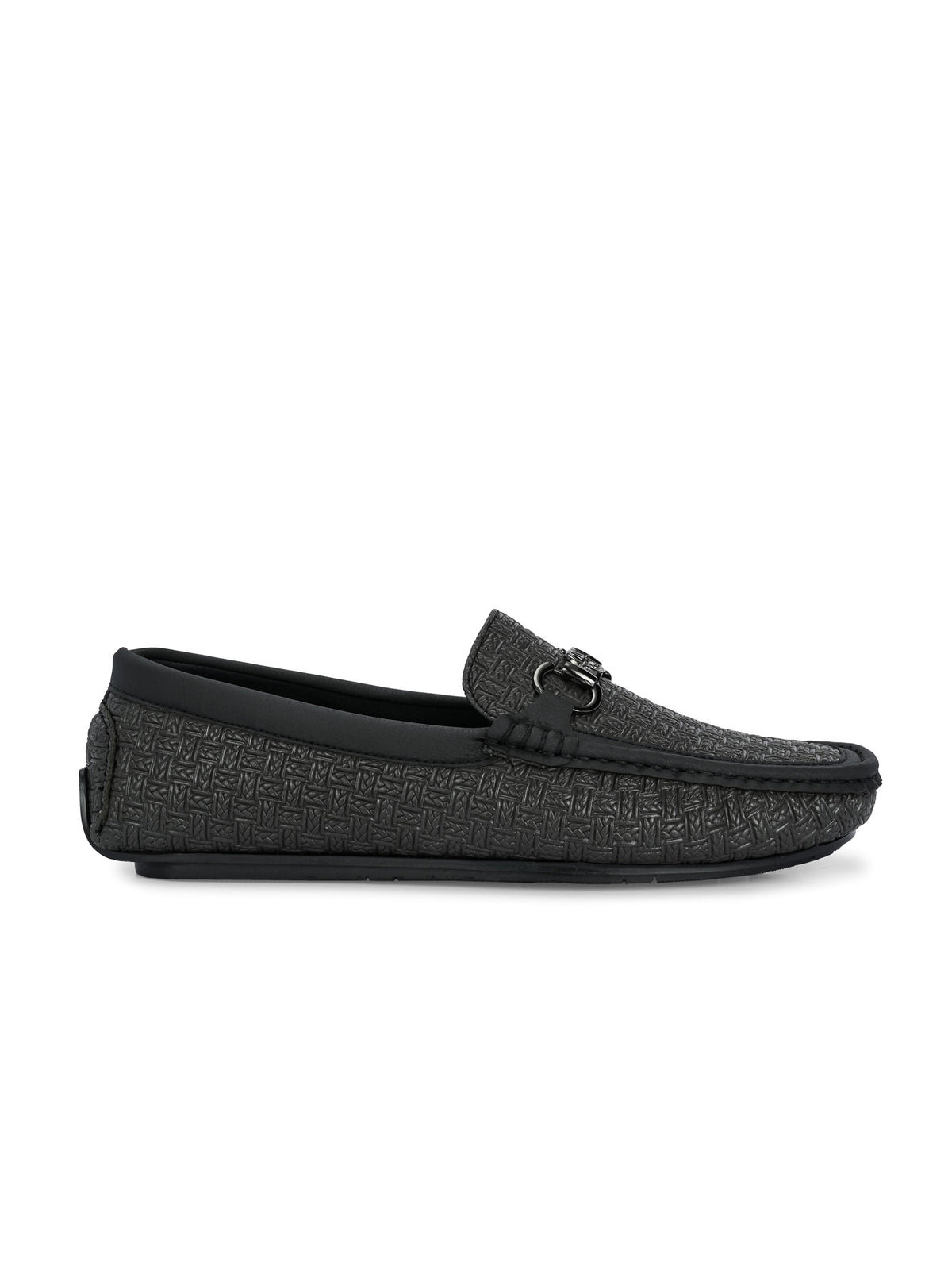 Black Sleek Textured Platform Heel Slip-On Loafer Shoes