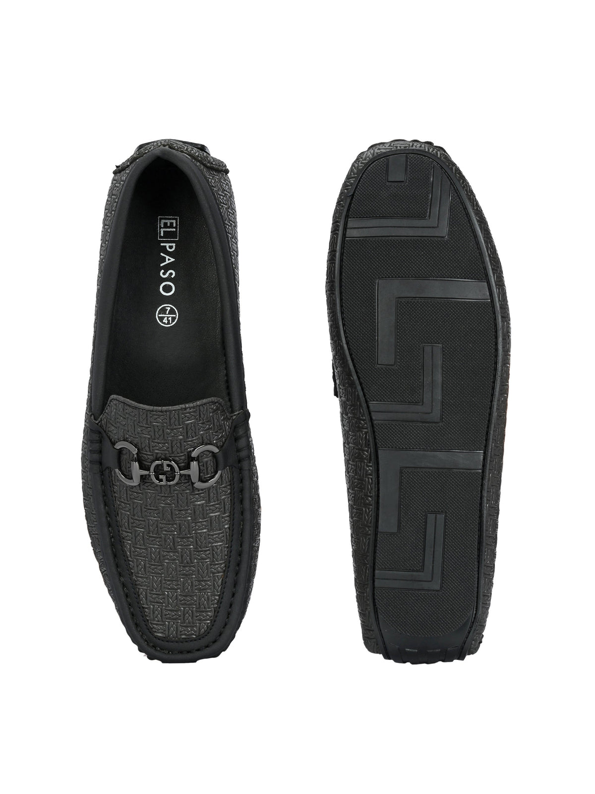 Black Sleek Textured Platform Heel Slip-On Loafer Shoes