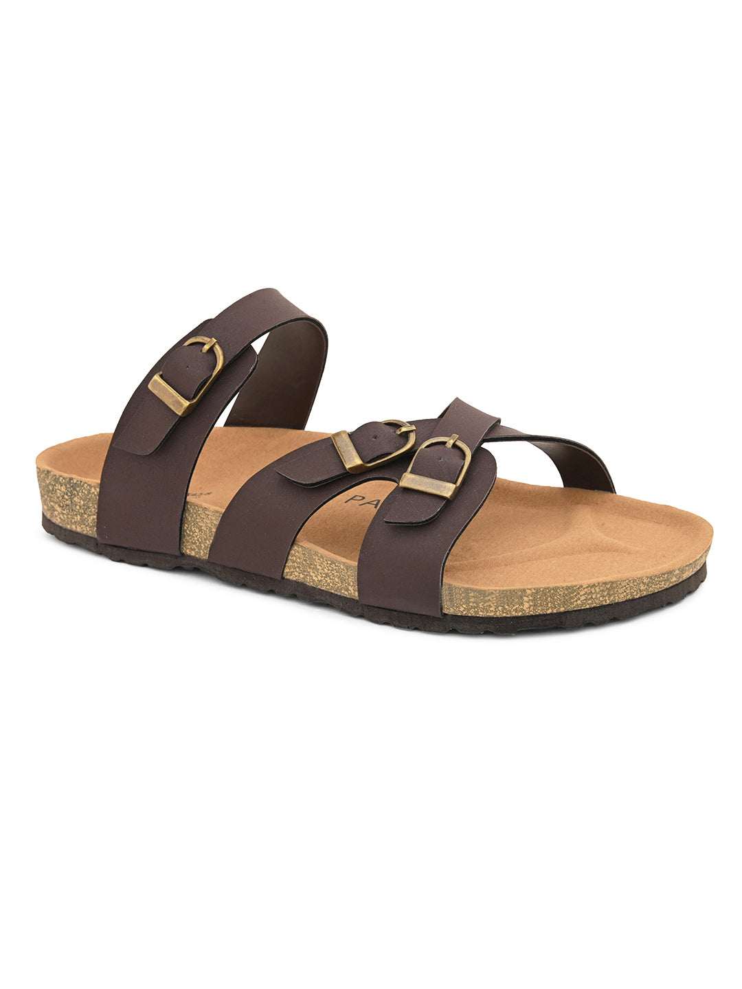 Brown Men's casual heel buckle strap sandal 