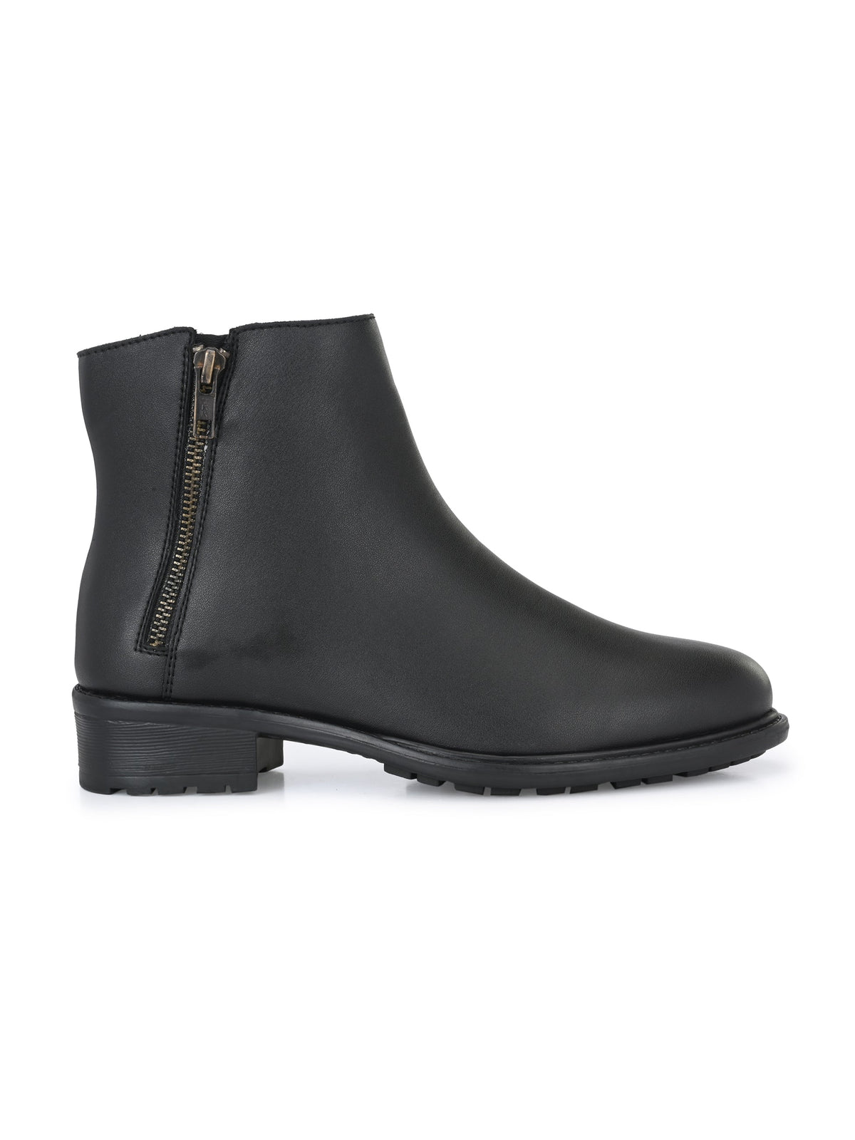 Sophisticated Onyx Leather Zip-Up Boot For Women-2