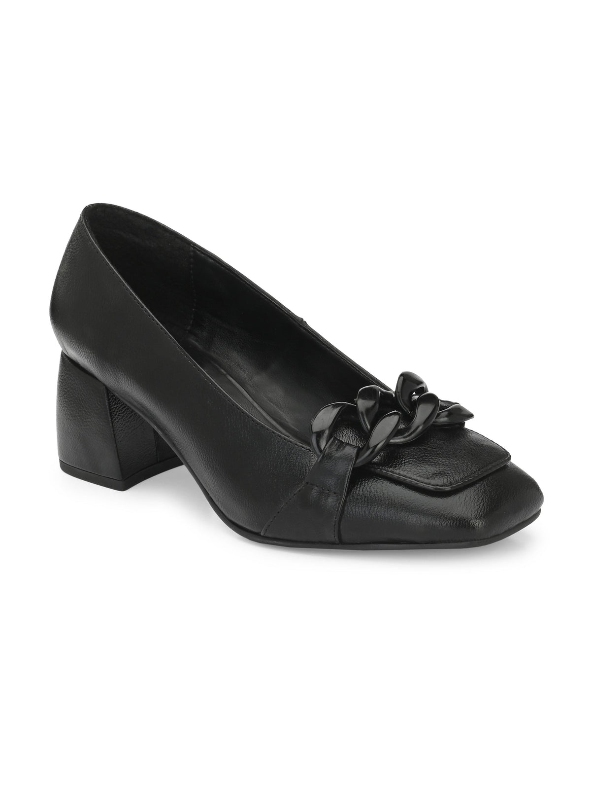 Luxurious Jet Black Leather Pump For Women-1