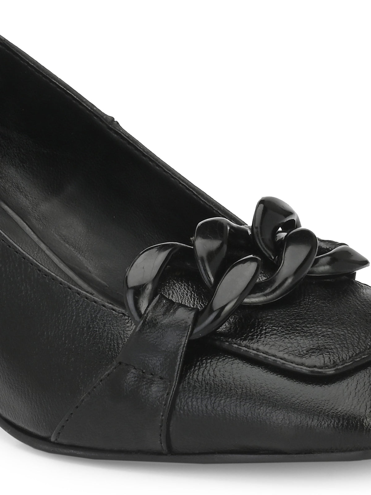 Luxurious Jet Black Leather Pump For Women-5