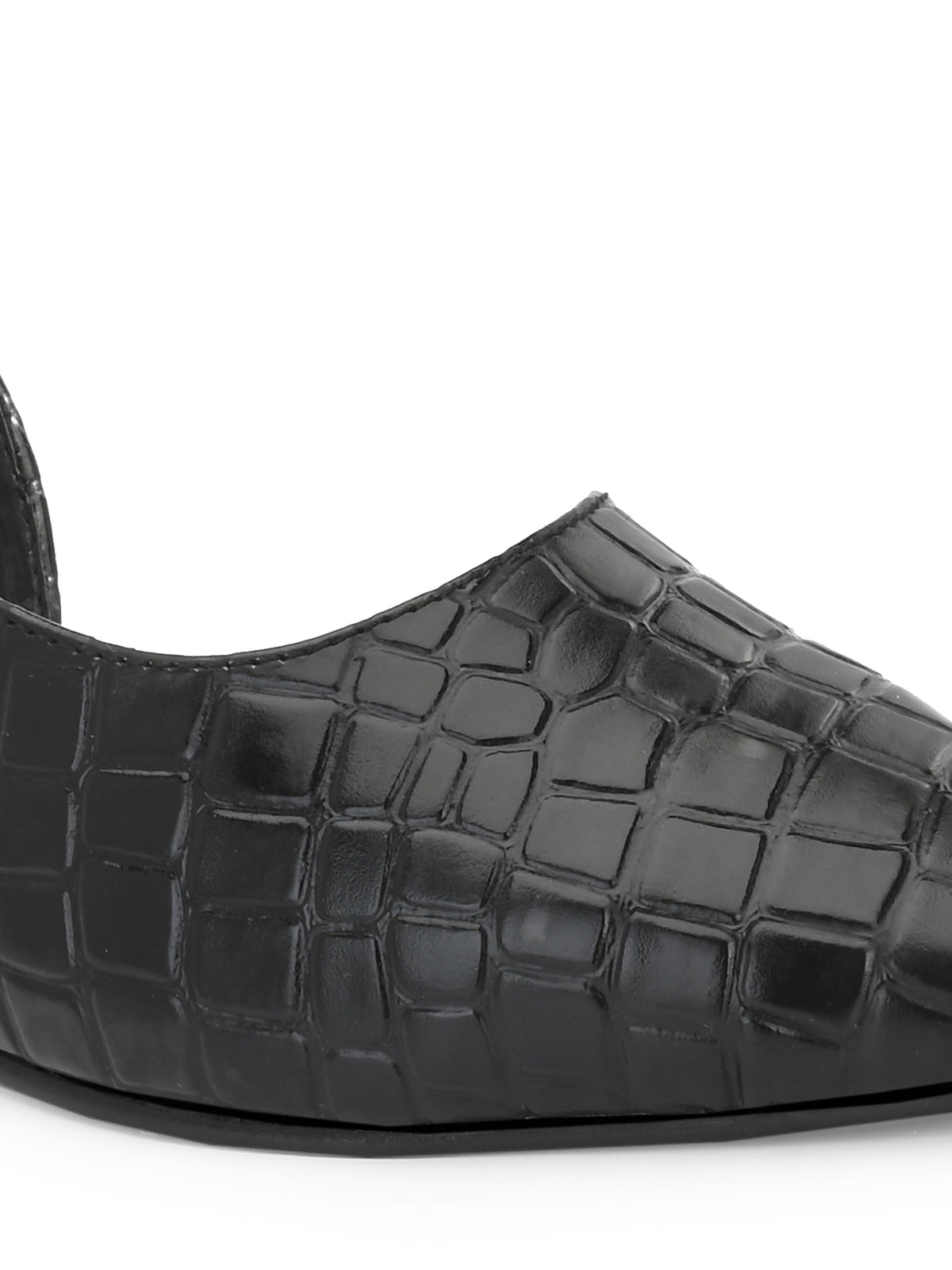 Midnight Black Croc Slingback Flats For Women-5