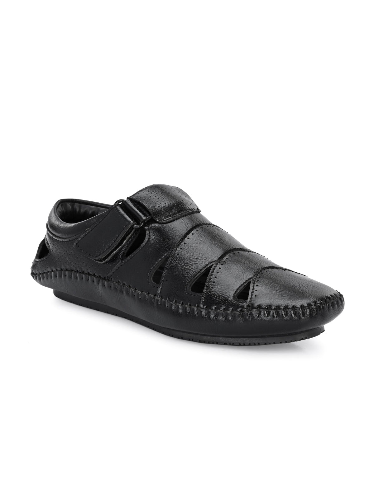 Sophisticated Black Leather Cutout Sandal