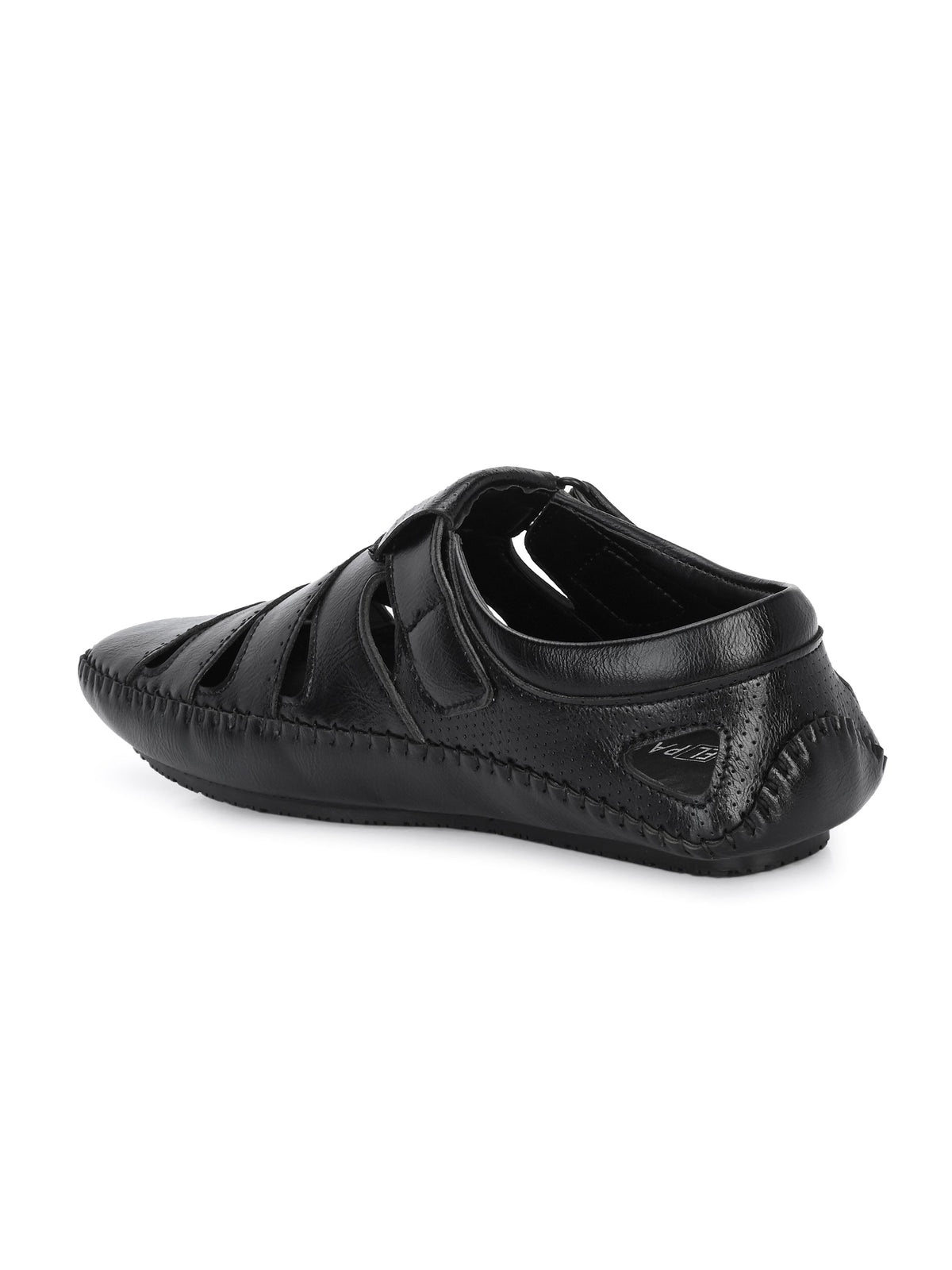 Sophisticated Black Leather Cutout Sandal