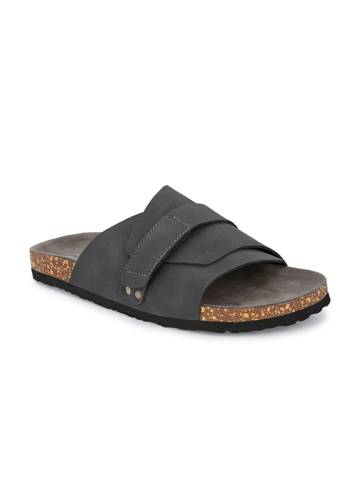 Black Urban Wanderer Men's Sandal, a casual slip-on closure flat heel sandal.