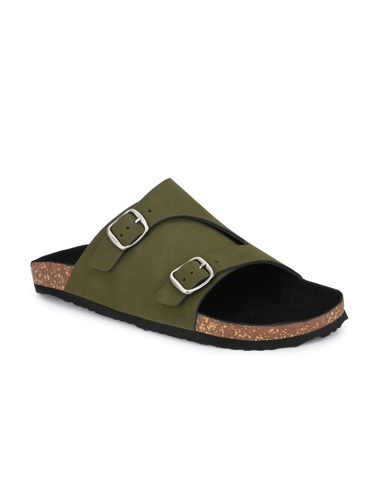 Men's casual Olive sandals with slip-on style and buckle strap