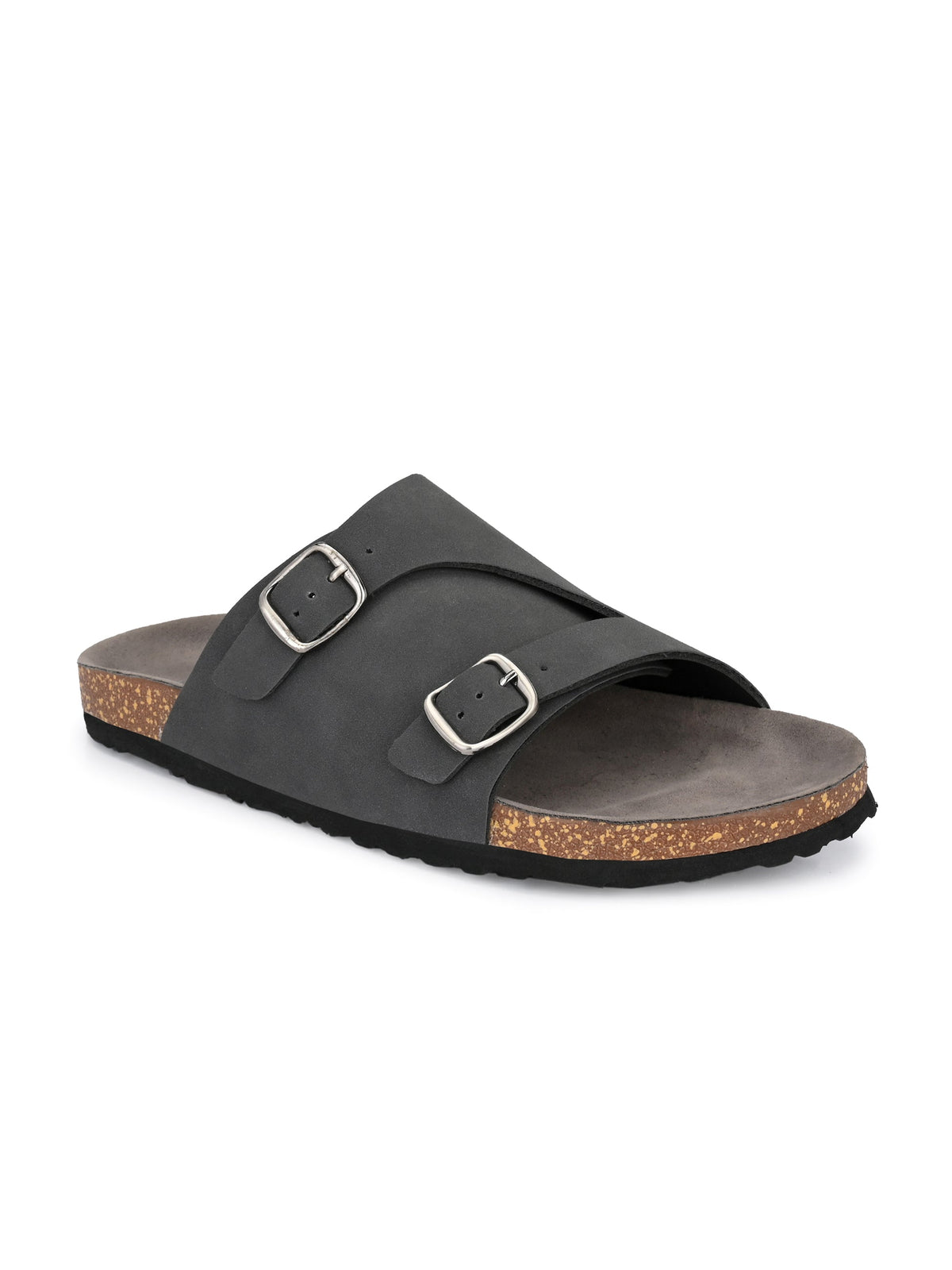Men's casual Black sandals with slip-on style and buckle strap 