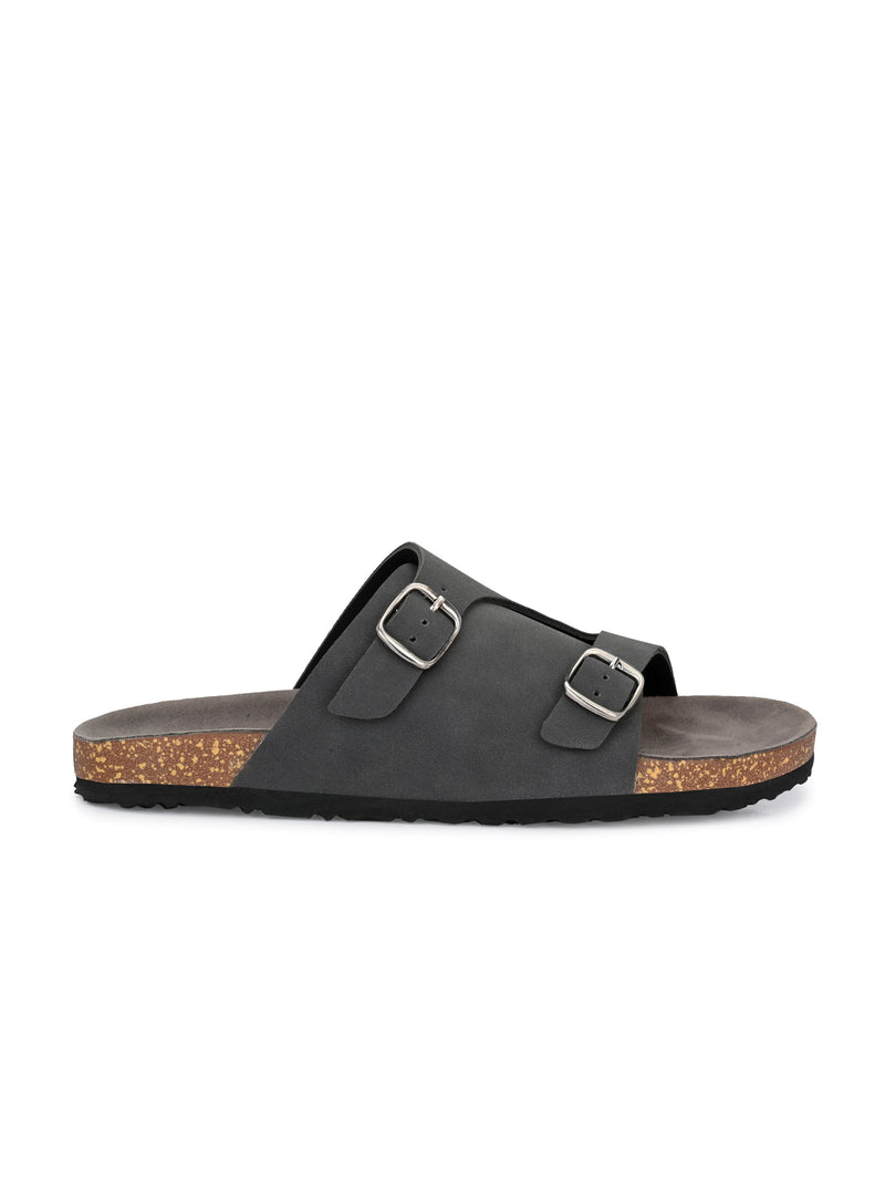 Men's casual Black sandals with slip-on style and buckle strap 