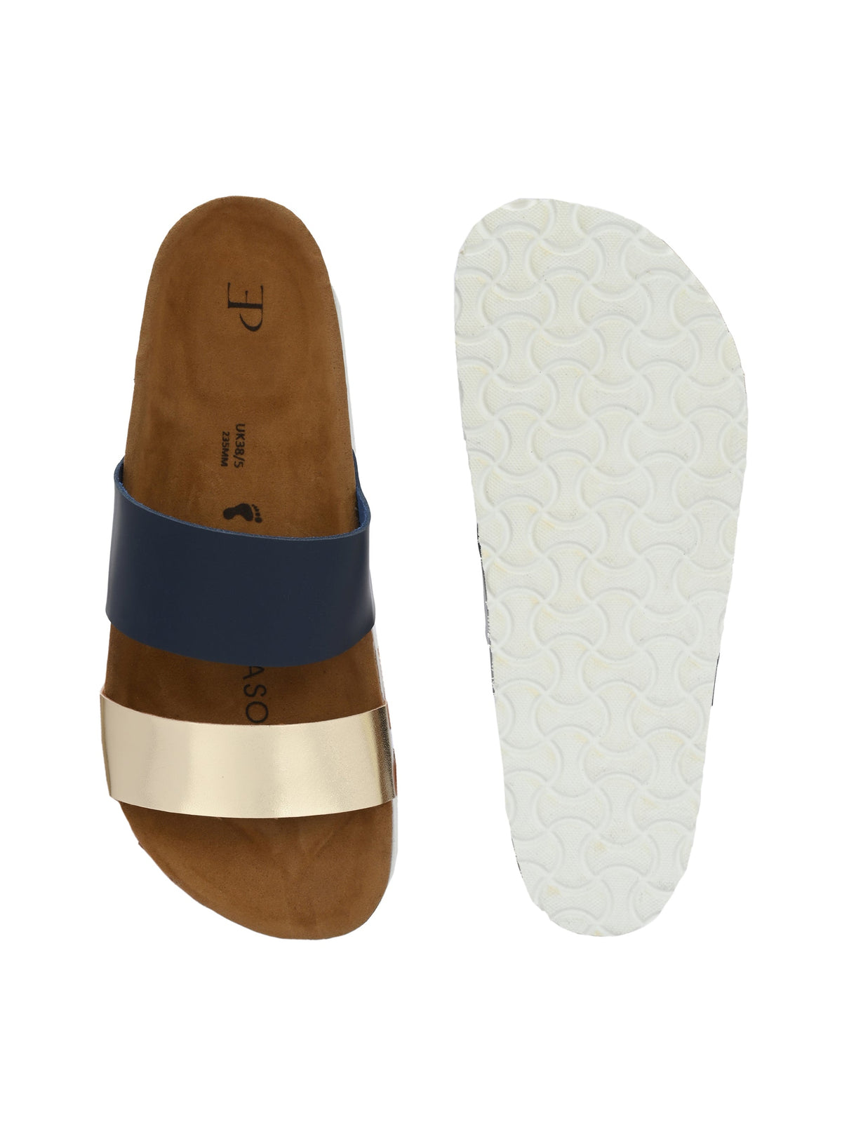 Women's casual flat heel metallic strap slip-on sandal