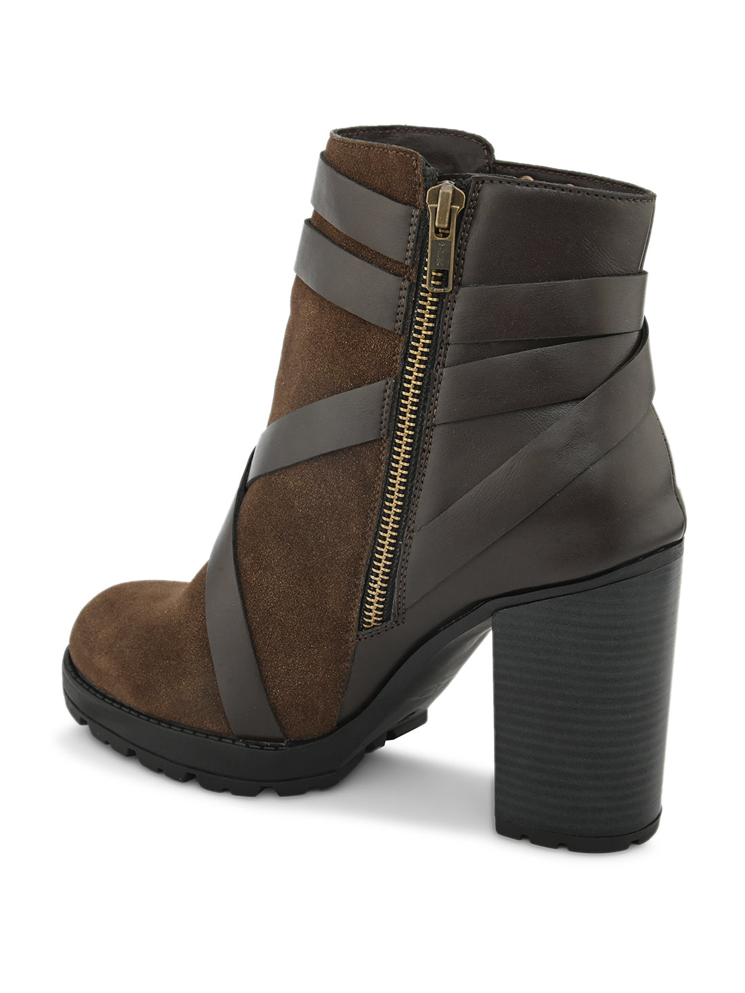 Brown Strap Ankle Length Boots For Women