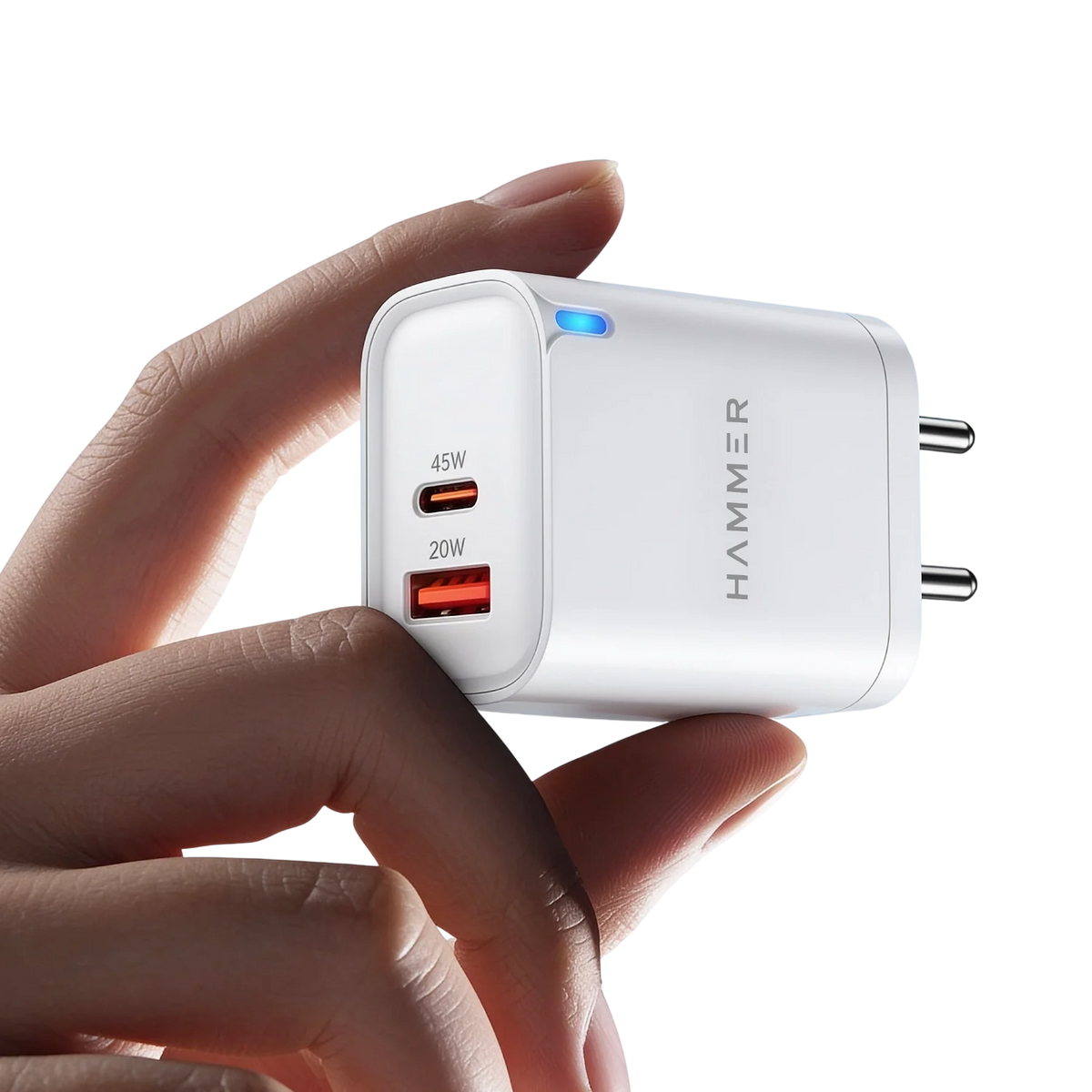 Hammer 45W Dual Port Fast Charger for Samsung and iPhone with PD, PPS Technology Without Cable (White)