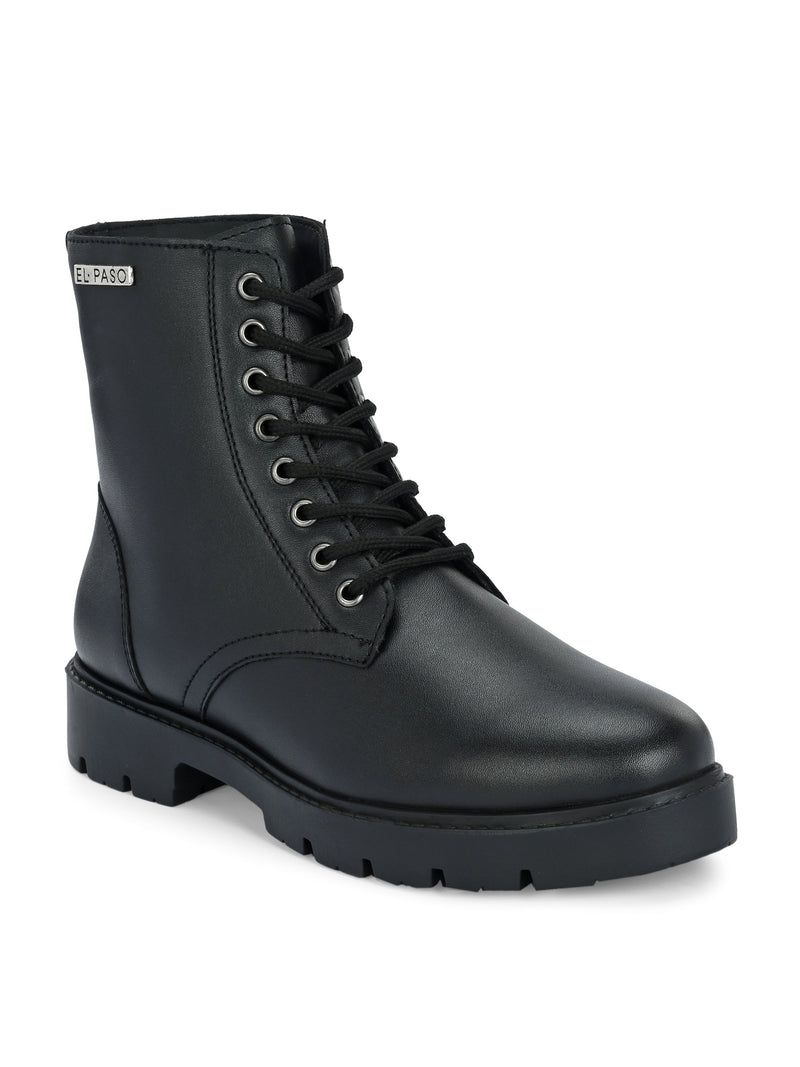 Brown Lace-Up Block Heel Boots