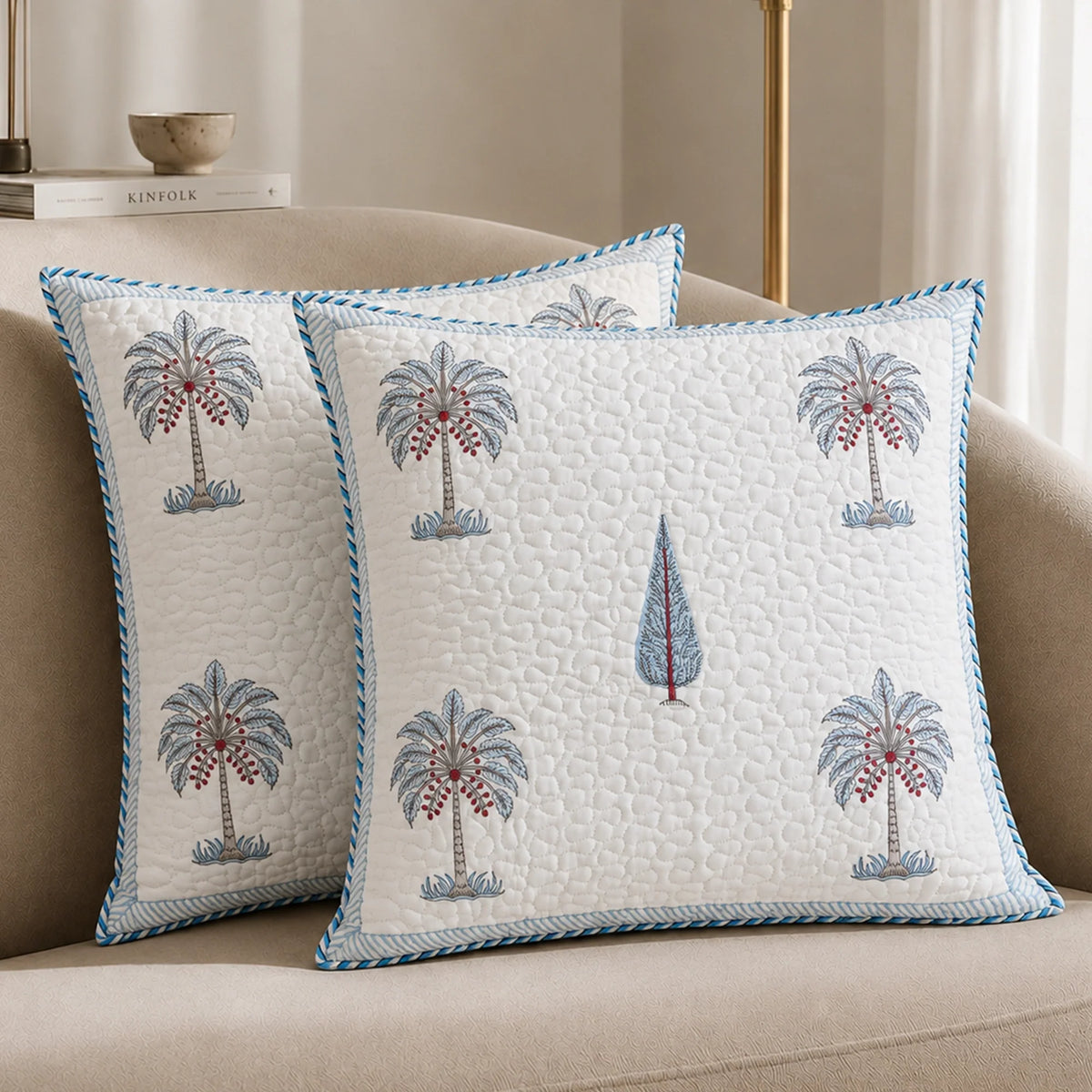 Ombre Lupine - Hand Block Print Quilted Cushion Cover (Blue)-5